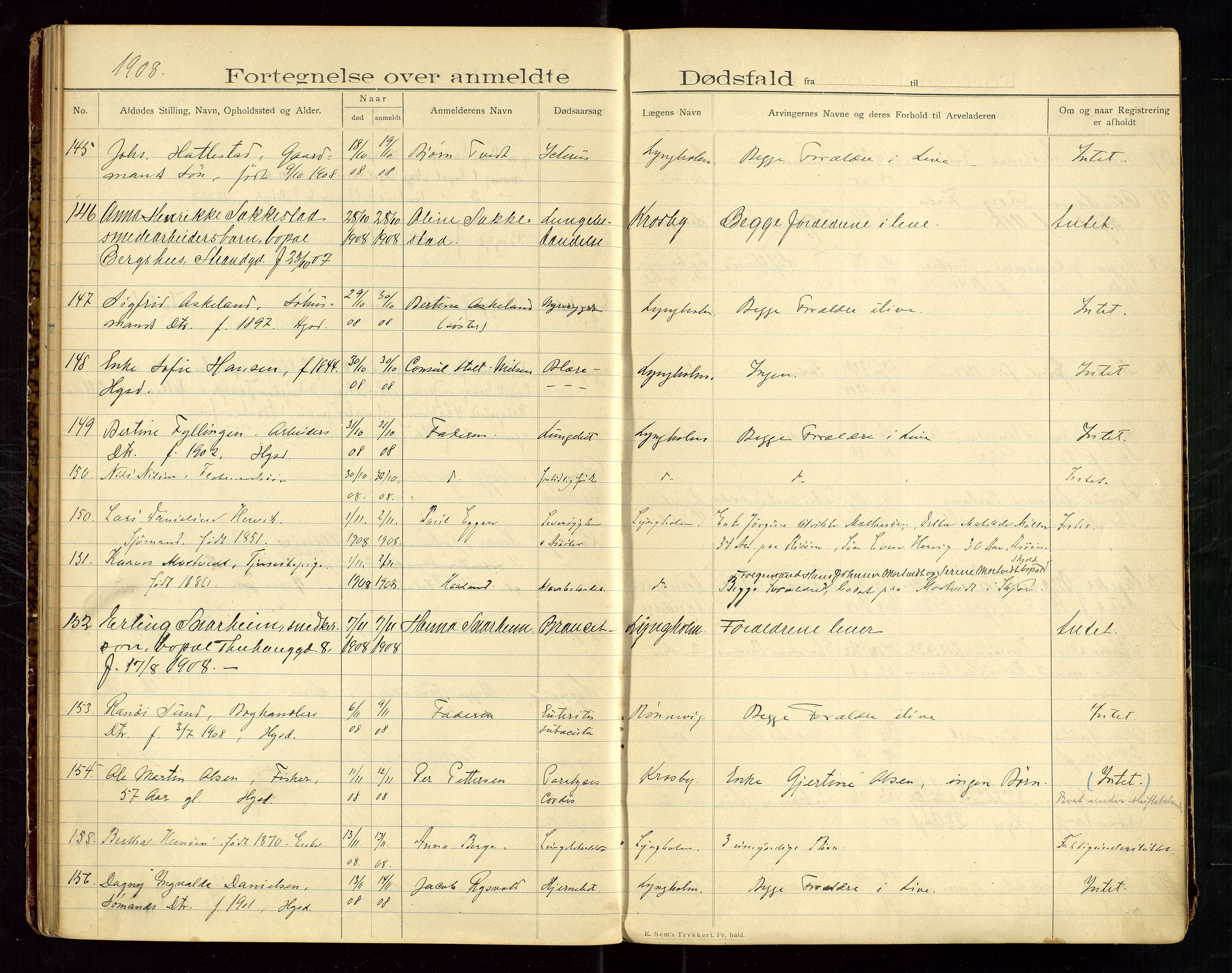 Haugesund tingrett, AV/SAST-A-101415/01/IV/IVJ/L0004: Dødsfallsprotokoll, 1907-1914