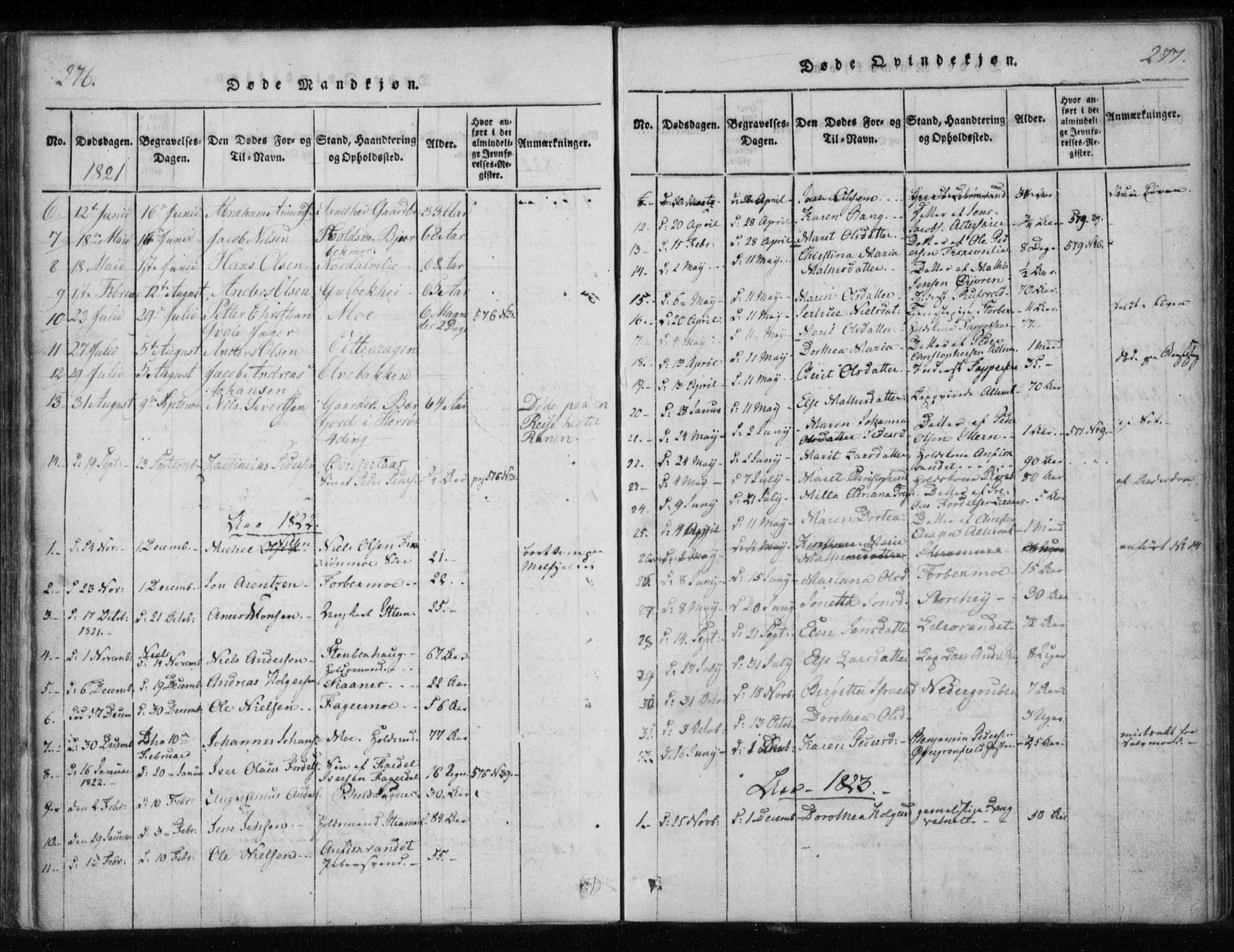 Ministerialprotokoller, klokkerbøker og fødselsregistre - Nordland, AV/SAT-A-1459/825/L0353: Parish register (official) no. 825A07, 1820-1826, p. 276-277