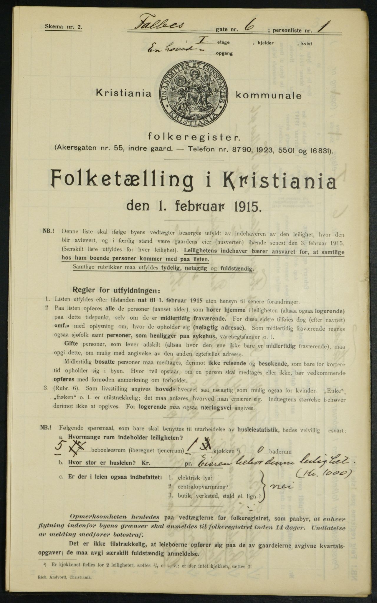 OBA, Municipal Census 1915 for Kristiania, 1915, p. 22743