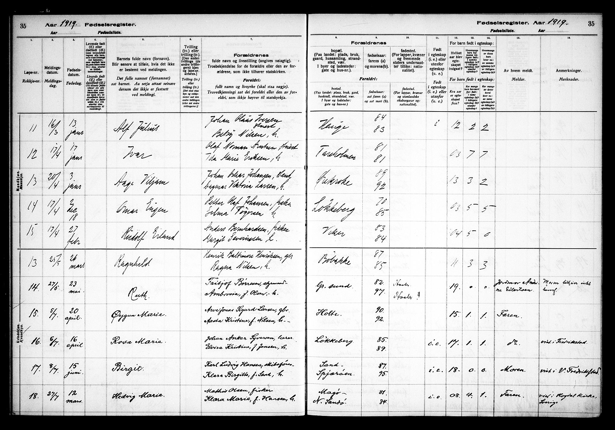 Hvaler prestekontor Kirkebøker, AV/SAO-A-2001/J/Ja/L0001: Birth register no. I 1, 1916-1938, p. 35