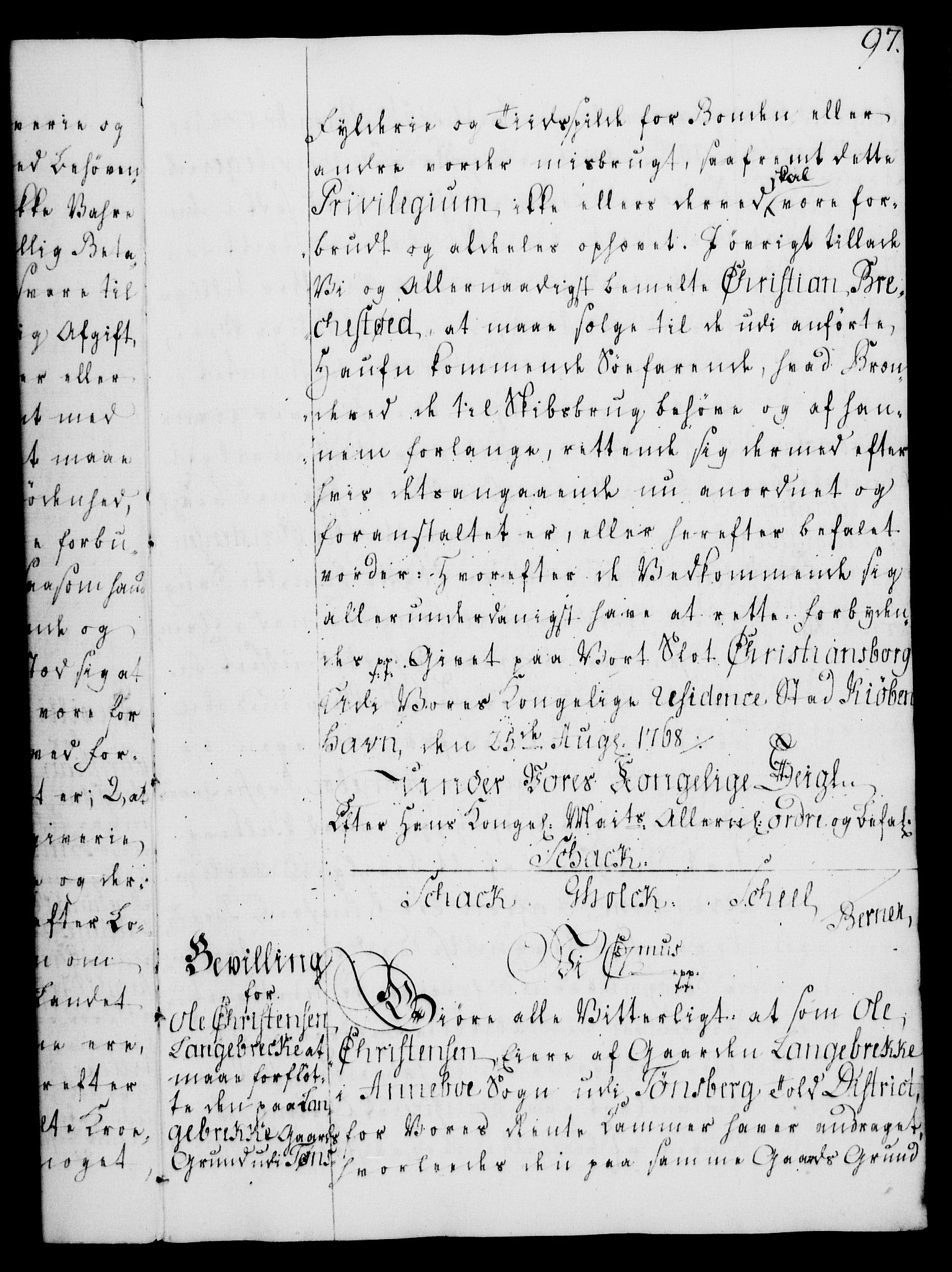 Rentekammeret, Kammerkanselliet, AV/RA-EA-3111/G/Gg/Gga/L0008: Norsk ekspedisjonsprotokoll med register (merket RK 53.8), 1768-1771, p. 97