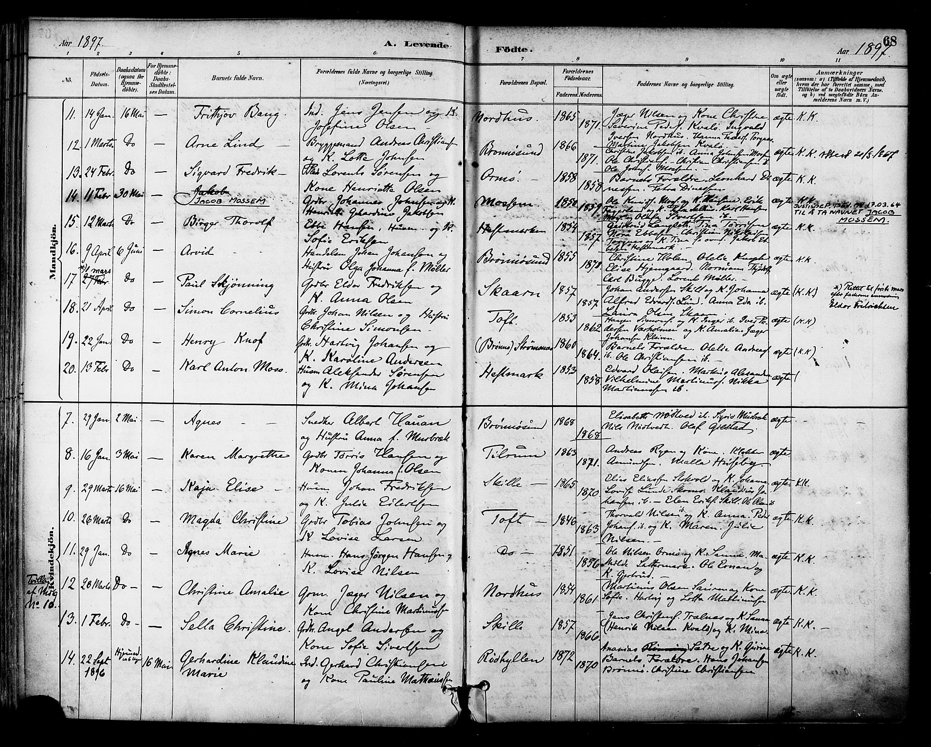 Ministerialprotokoller, klokkerbøker og fødselsregistre - Nordland, AV/SAT-A-1459/813/L0200: Parish register (official) no. 813A10, 1886-1900, p. 68