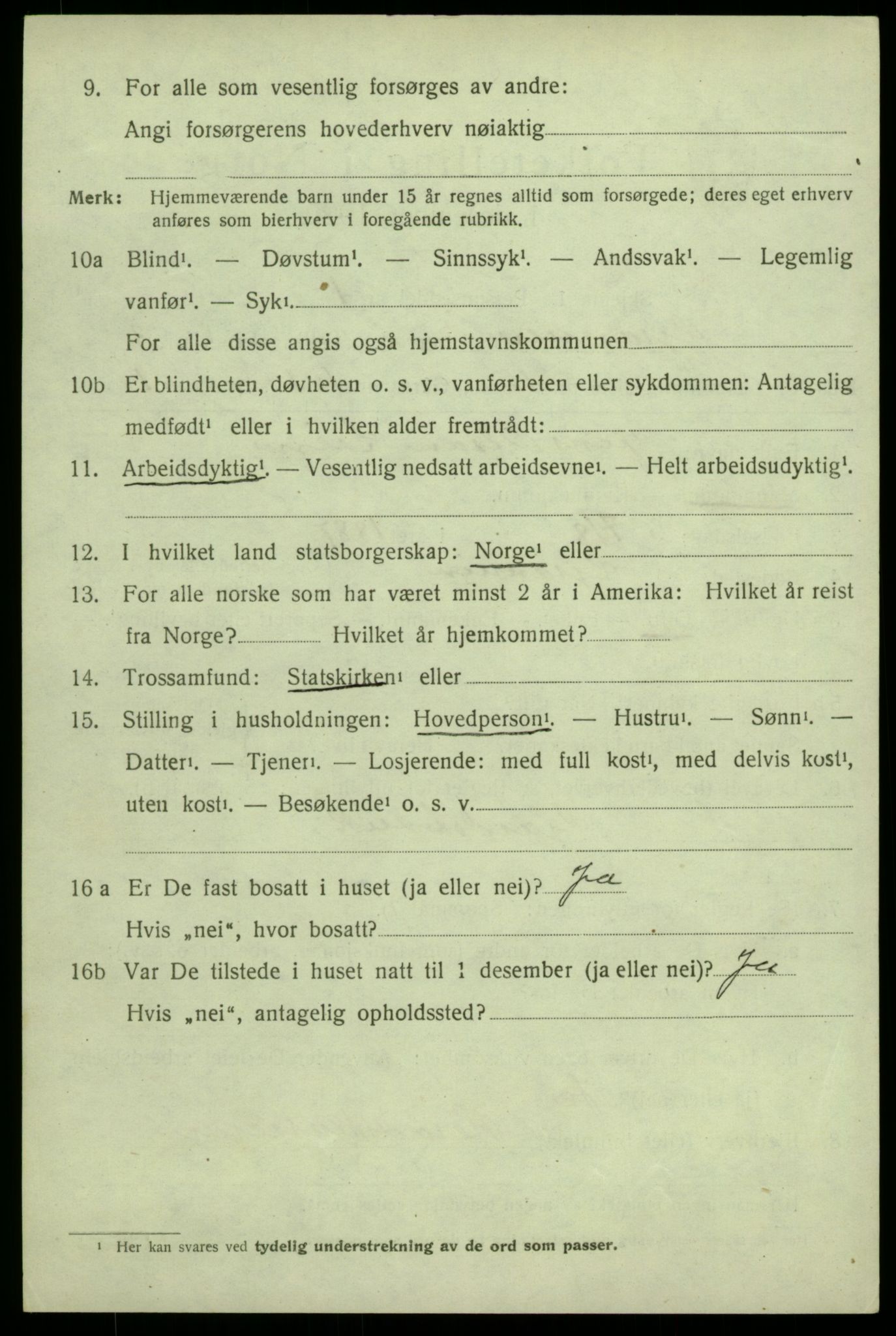 SAB, 1920 census for Granvin, 1920, p. 1309