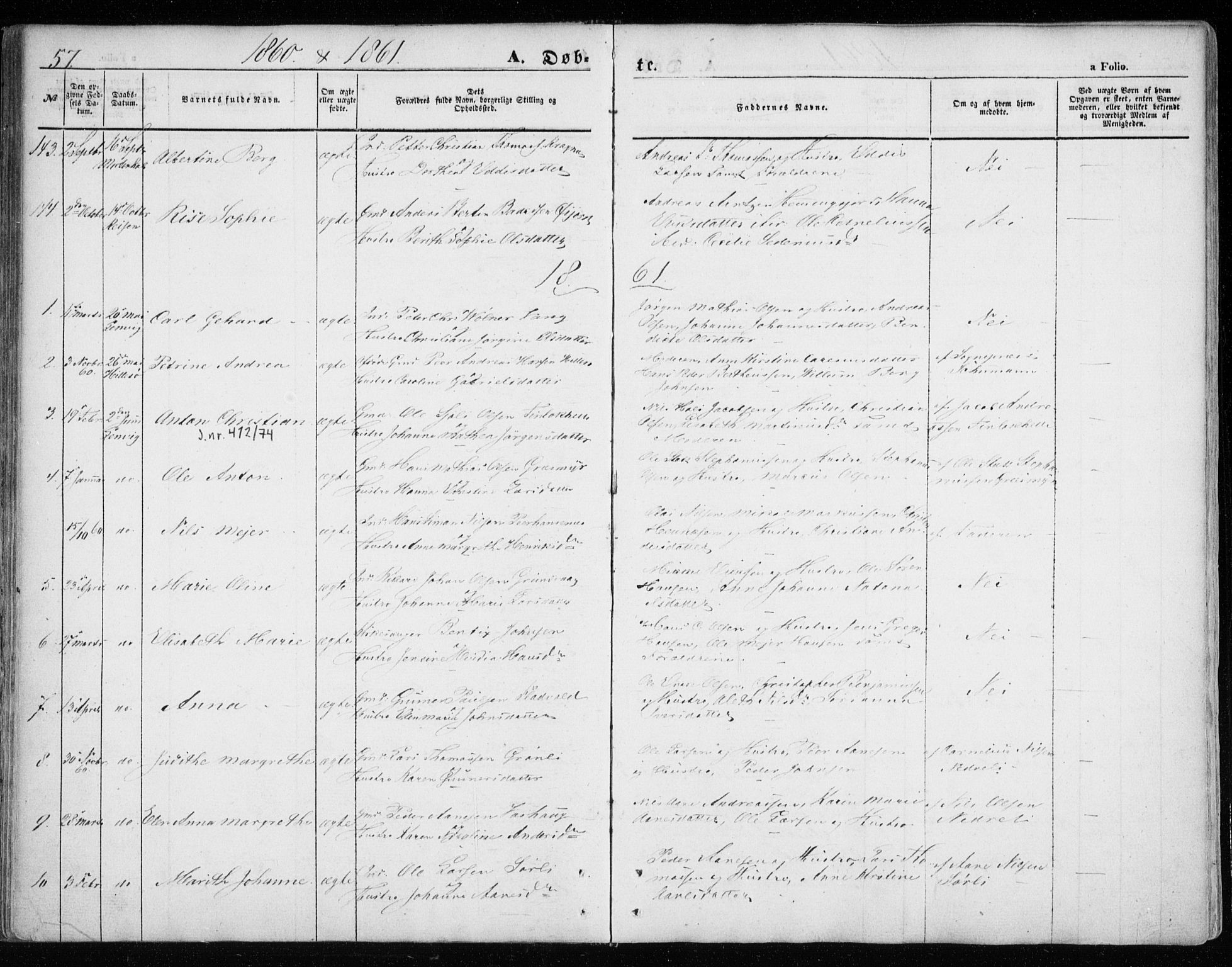 Lenvik sokneprestembete, SATØ/S-1310/H/Ha/Haa/L0007kirke: Parish register (official) no. 7, 1855-1865, p. 57