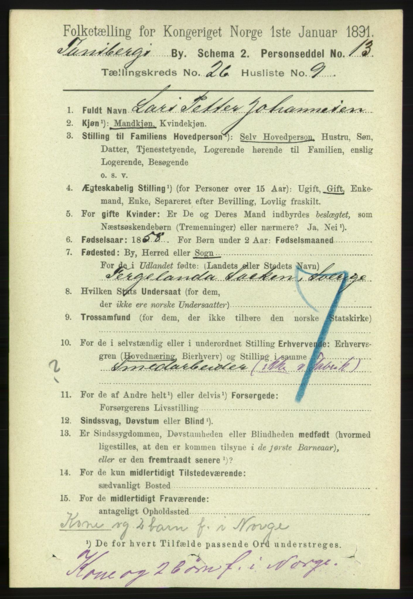 RA, 1891 census for 0705 Tønsberg, 1891, p. 6776