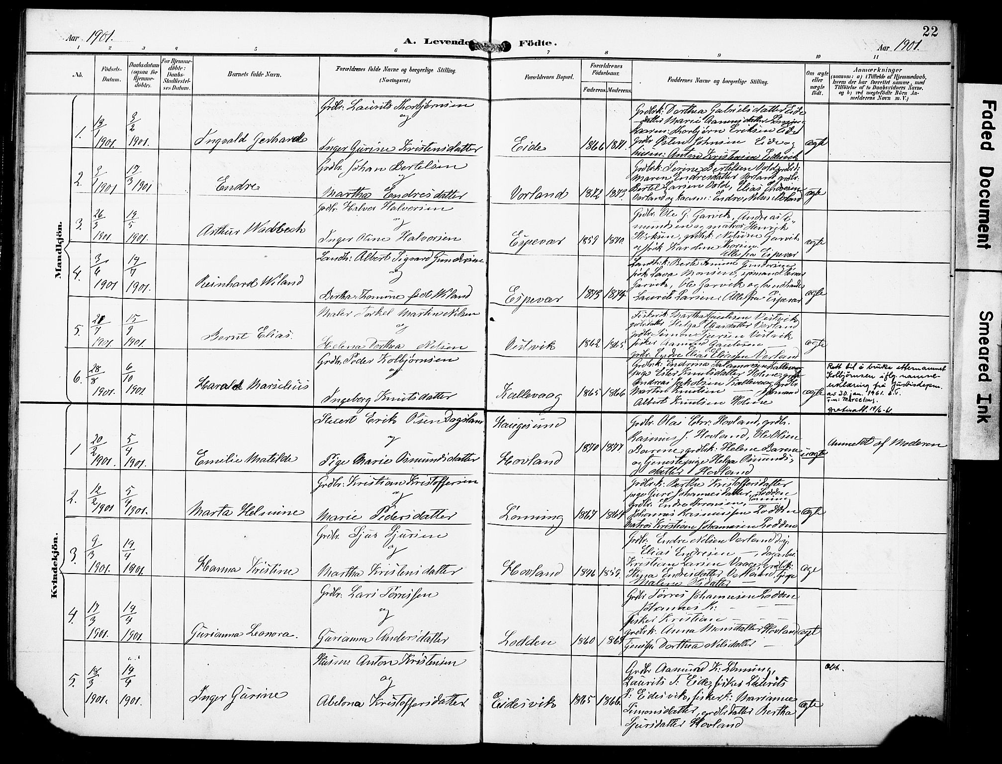 Finnås sokneprestembete, AV/SAB-A-99925/H/Ha/Haa/Haad/L0002: Parish register (official) no. D 2, 1895-1906, p. 22