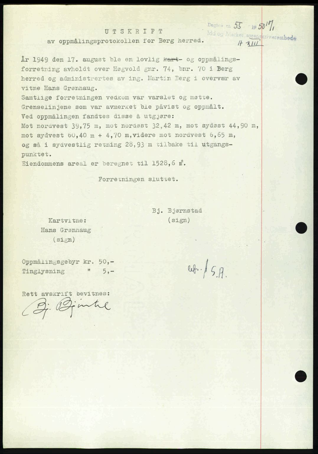 Idd og Marker sorenskriveri, AV/SAO-A-10283/G/Gb/Gbb/L0013: Mortgage book no. A13, 1949-1950, Diary no: : 55/1950