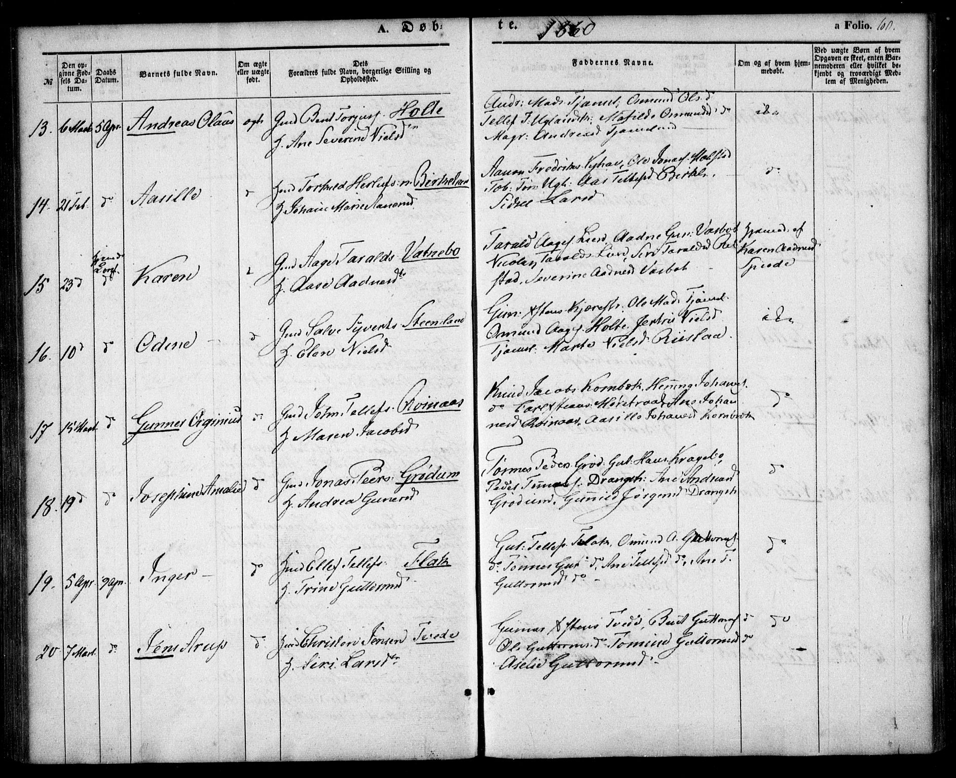 Birkenes sokneprestkontor, AV/SAK-1111-0004/F/Fa/L0003: Parish register (official) no. A 3, 1850-1866, p. 60