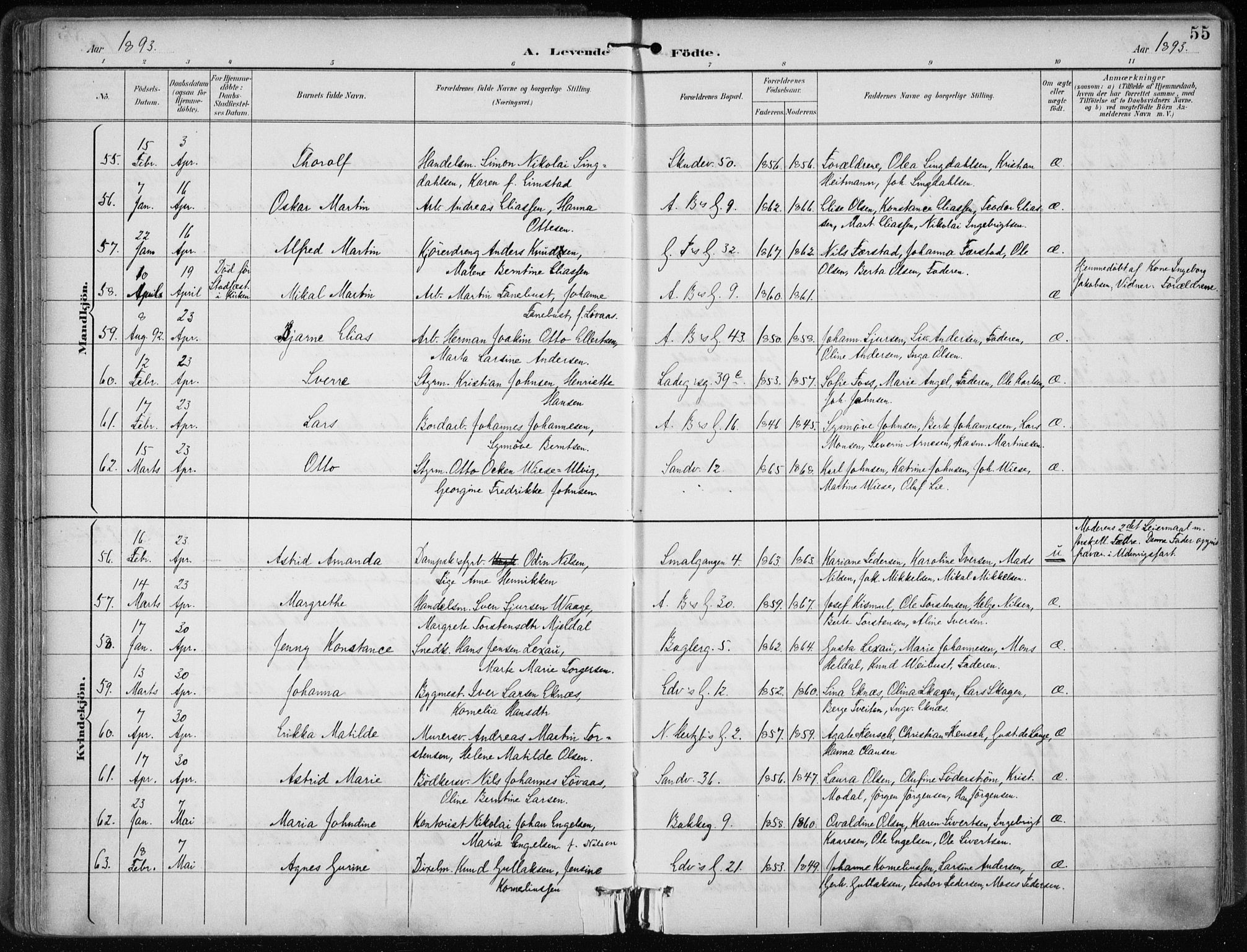 Sandviken Sokneprestembete, AV/SAB-A-77601/H/Ha/L0005: Parish register (official) no. B 2, 1891-1901, p. 55