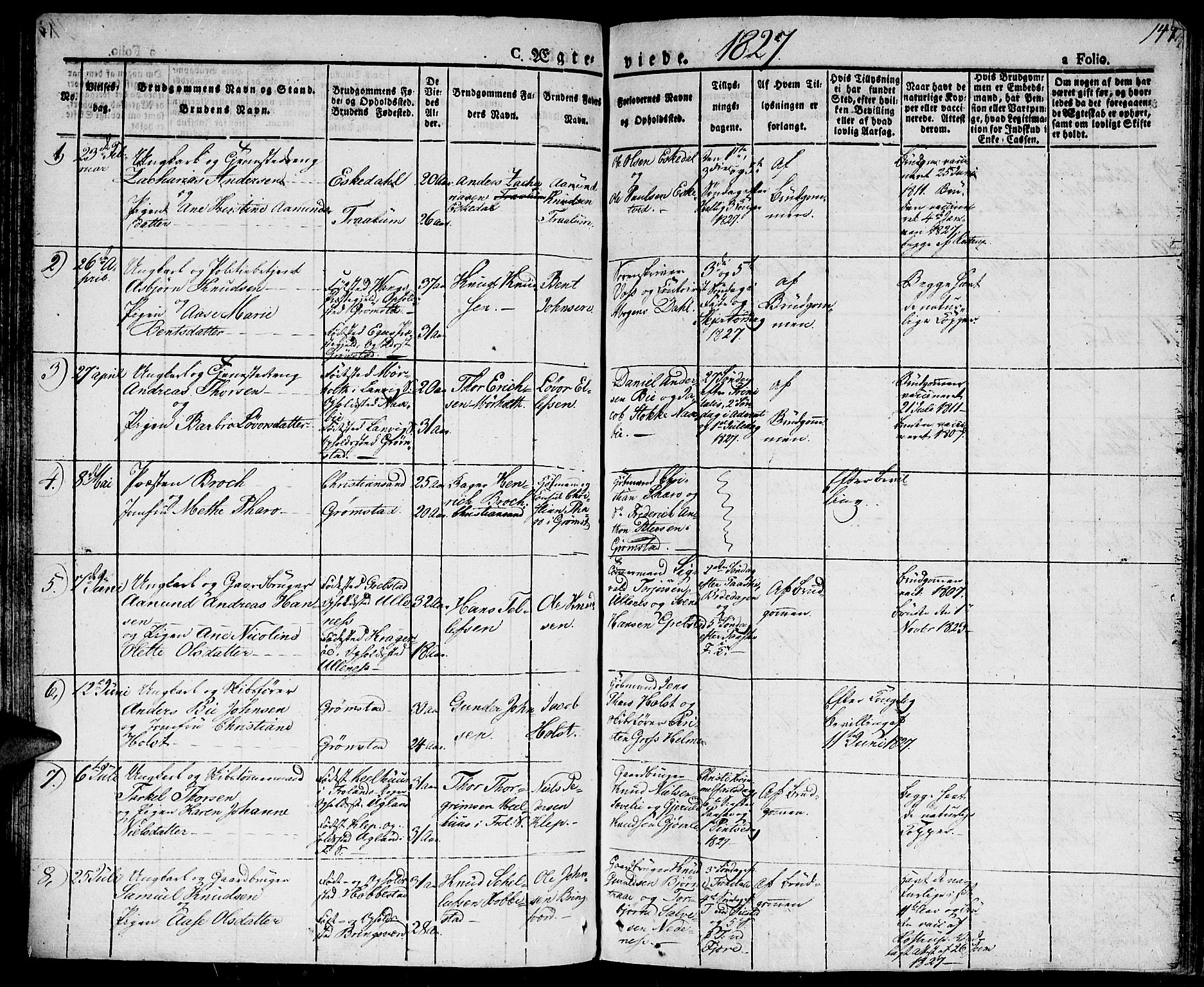 Fjære sokneprestkontor, SAK/1111-0011/F/Fa/L0002: Parish register (official) no. A 2, 1827-1839, p. 144