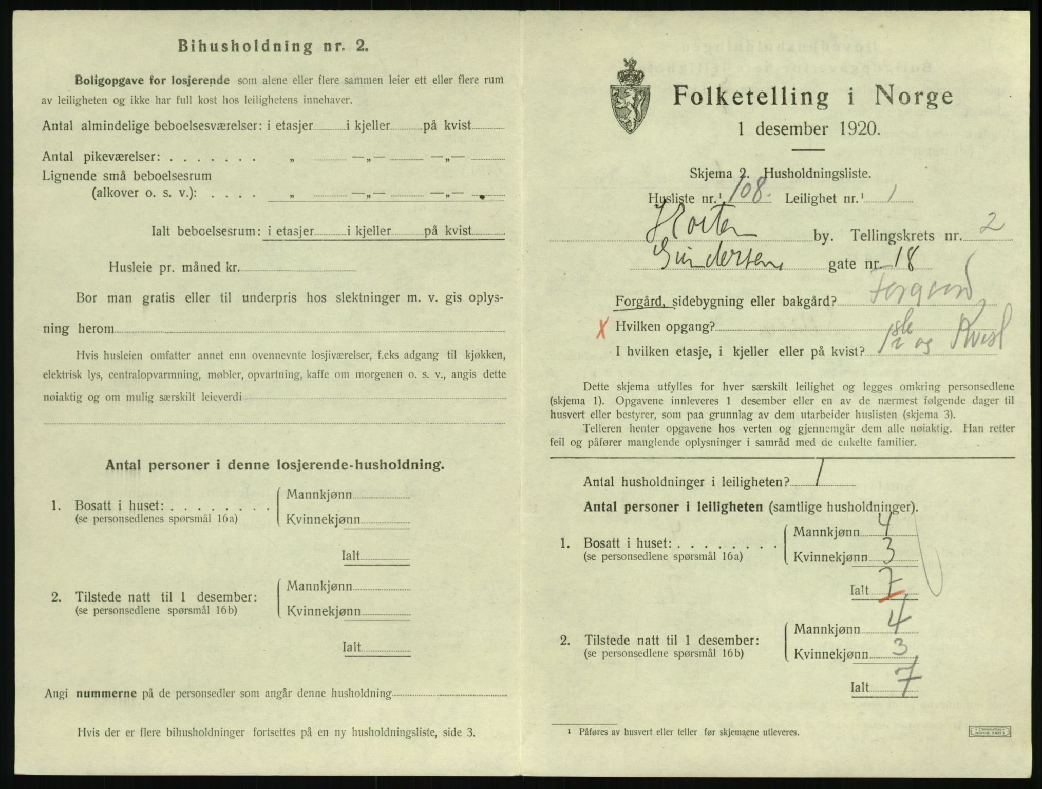 SAKO, 1920 census for Horten, 1920, p. 3737