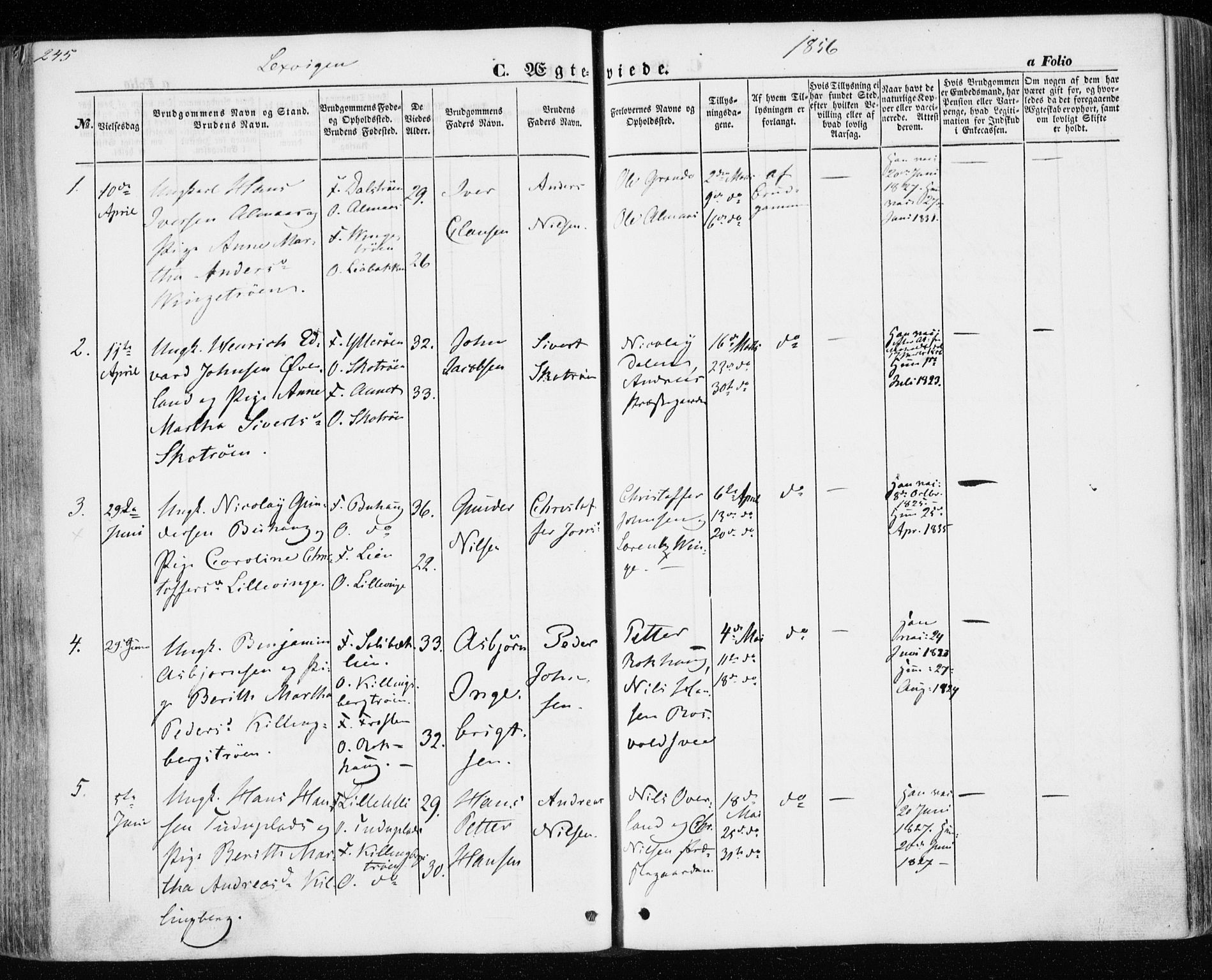 Ministerialprotokoller, klokkerbøker og fødselsregistre - Nord-Trøndelag, SAT/A-1458/701/L0008: Parish register (official) no. 701A08 /1, 1854-1863, p. 245