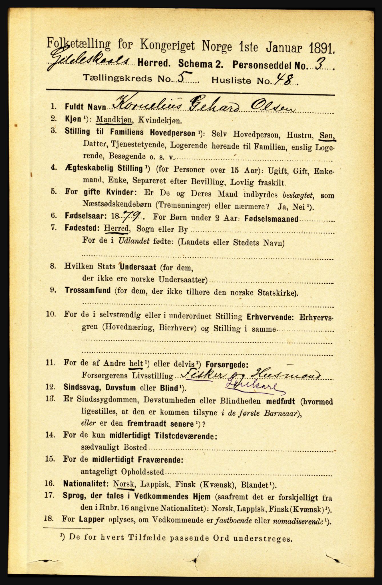 RA, 1891 census for 1838 Gildeskål, 1891, p. 1852