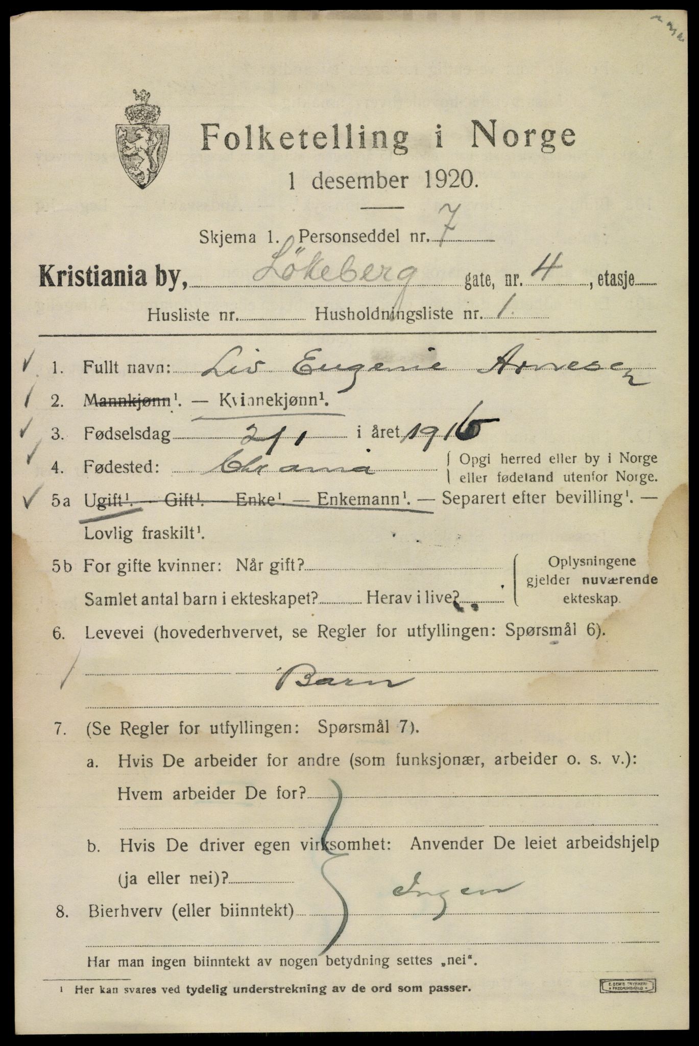 SAO, 1920 census for Kristiania, 1920, p. 366951