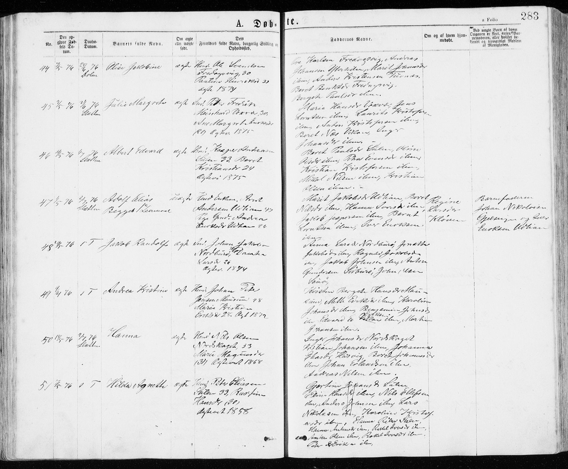 Ministerialprotokoller, klokkerbøker og fødselsregistre - Sør-Trøndelag, AV/SAT-A-1456/640/L0576: Parish register (official) no. 640A01, 1846-1876, p. 283