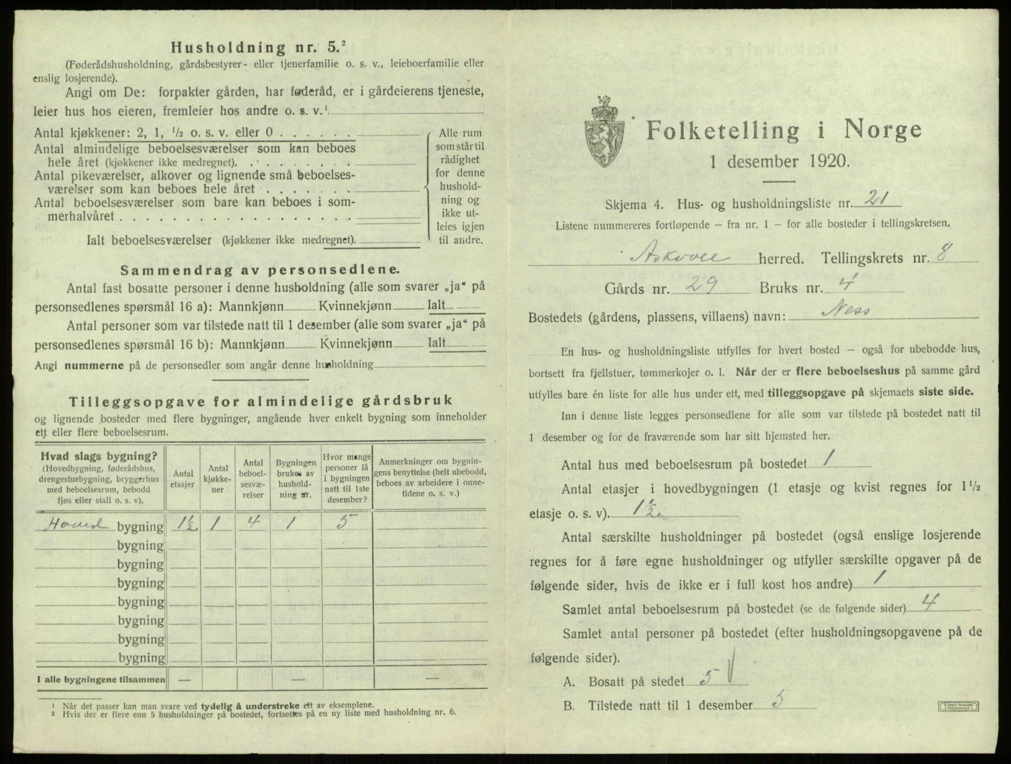 SAB, 1920 census for Askvoll, 1920, p. 456