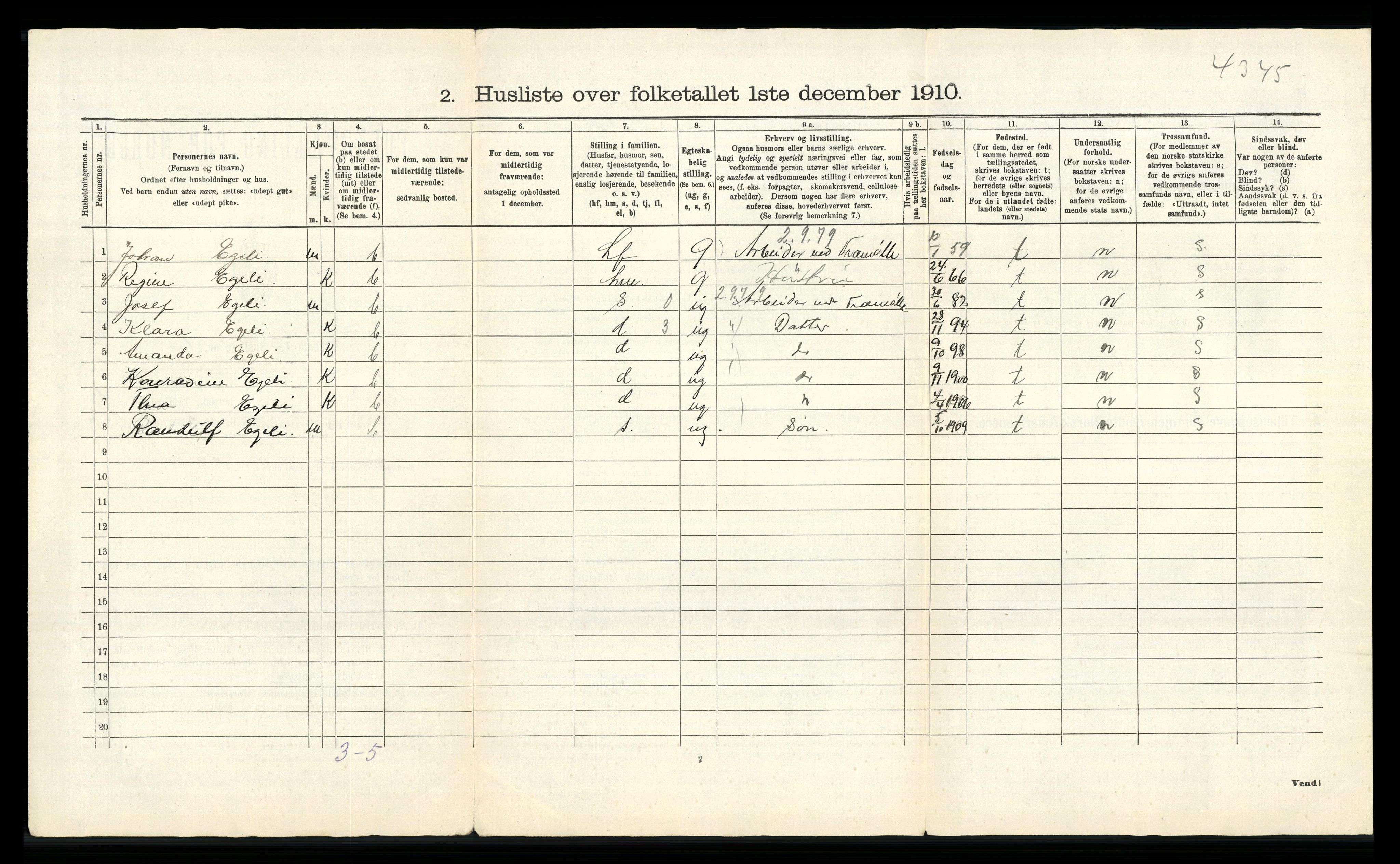 RA, 1910 census for Sokndal, 1910, p. 47