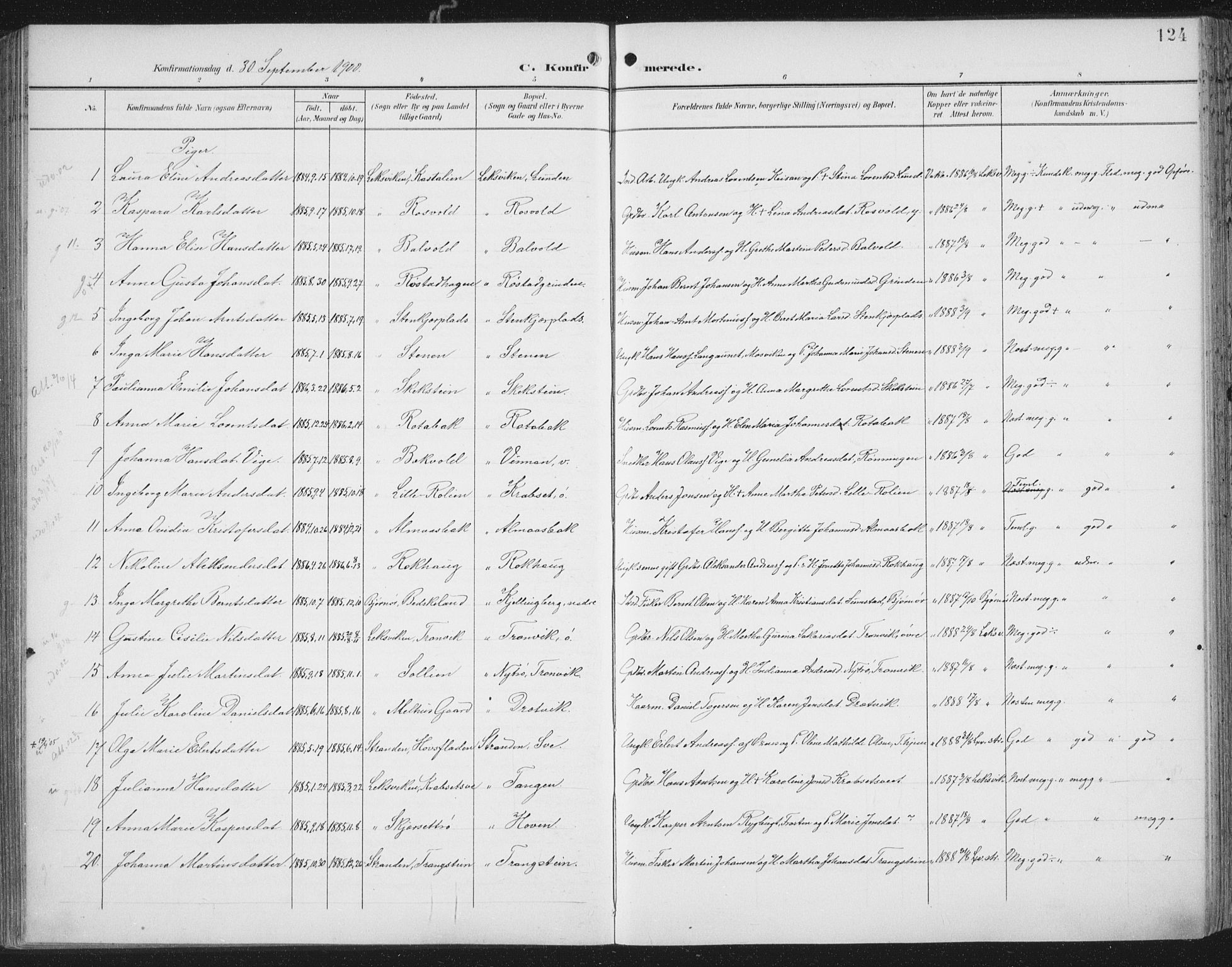 Ministerialprotokoller, klokkerbøker og fødselsregistre - Nord-Trøndelag, SAT/A-1458/701/L0011: Parish register (official) no. 701A11, 1899-1915, p. 124