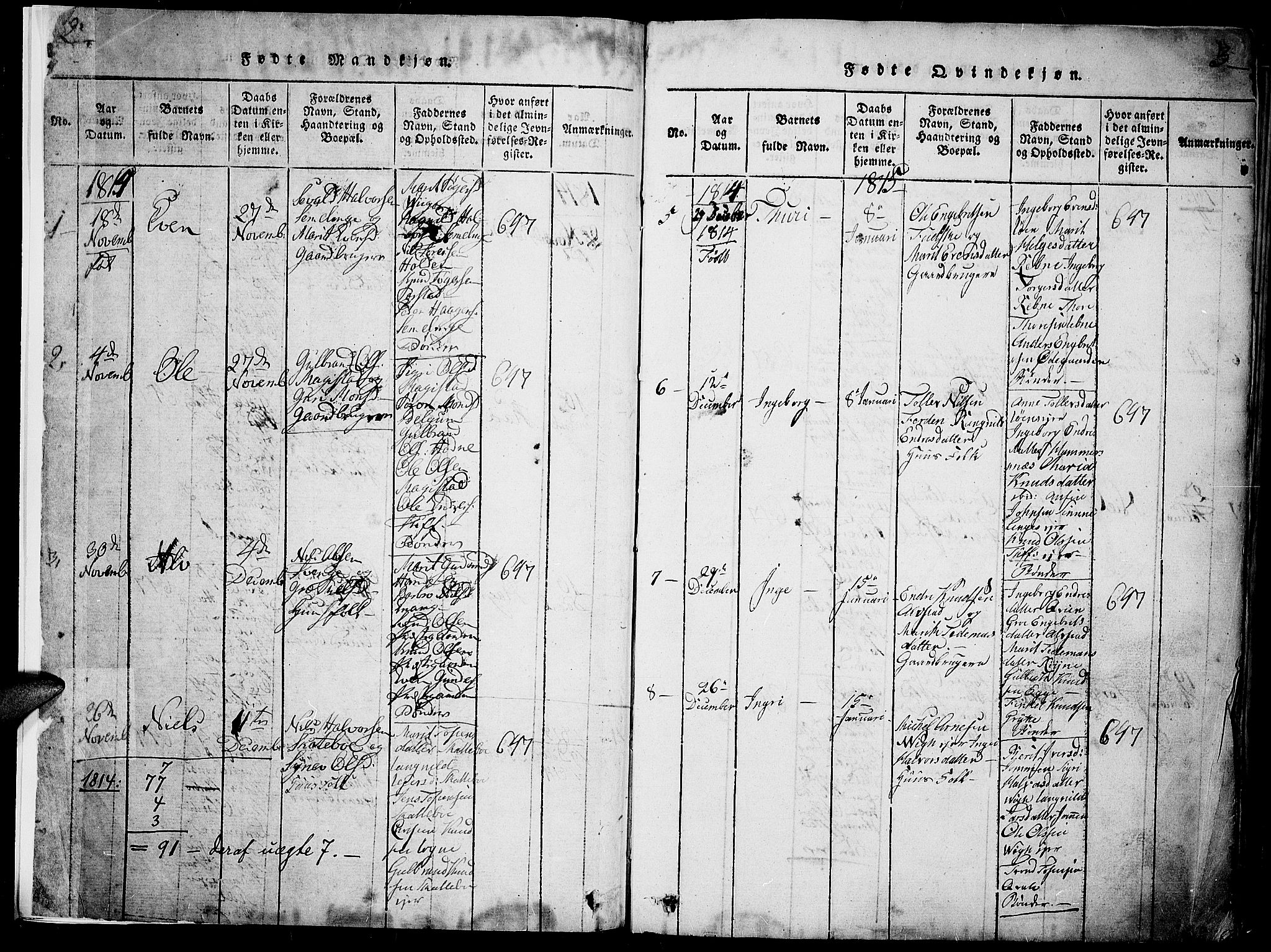Slidre prestekontor, SAH/PREST-134/H/Ha/Haa/L0002: Parish register (official) no. 2, 1814-1830, p. 2-3