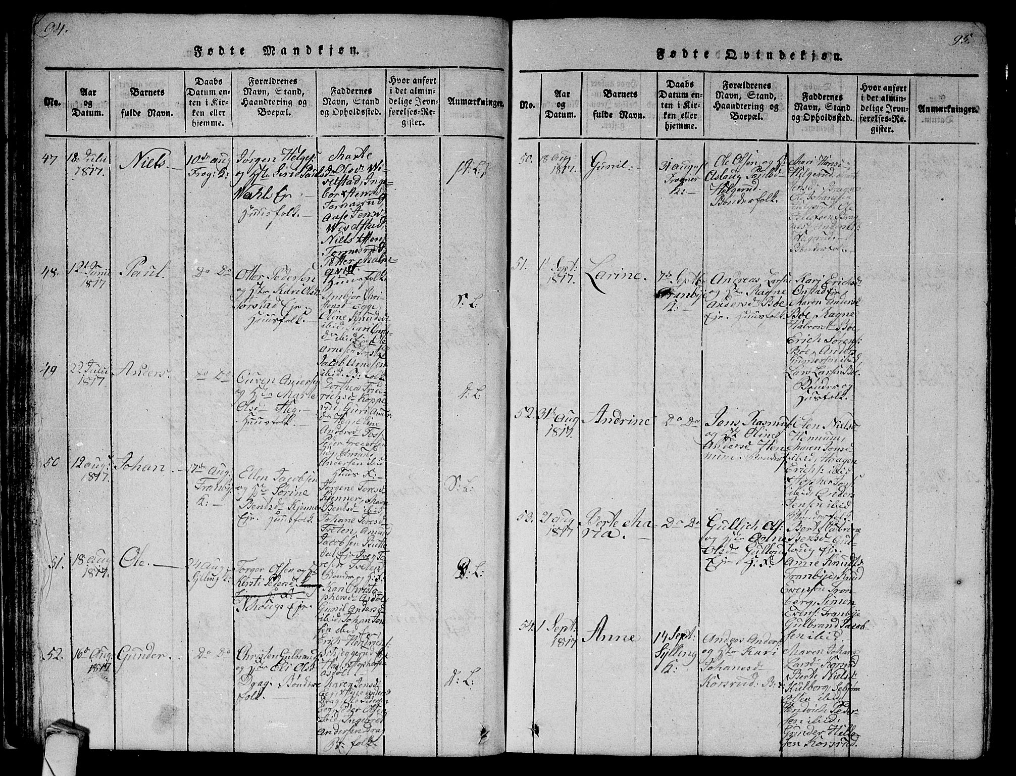 Lier kirkebøker, AV/SAKO-A-230/G/Ga/L0001: Parish register (copy) no. I 1, 1813-1824, p. 94-95