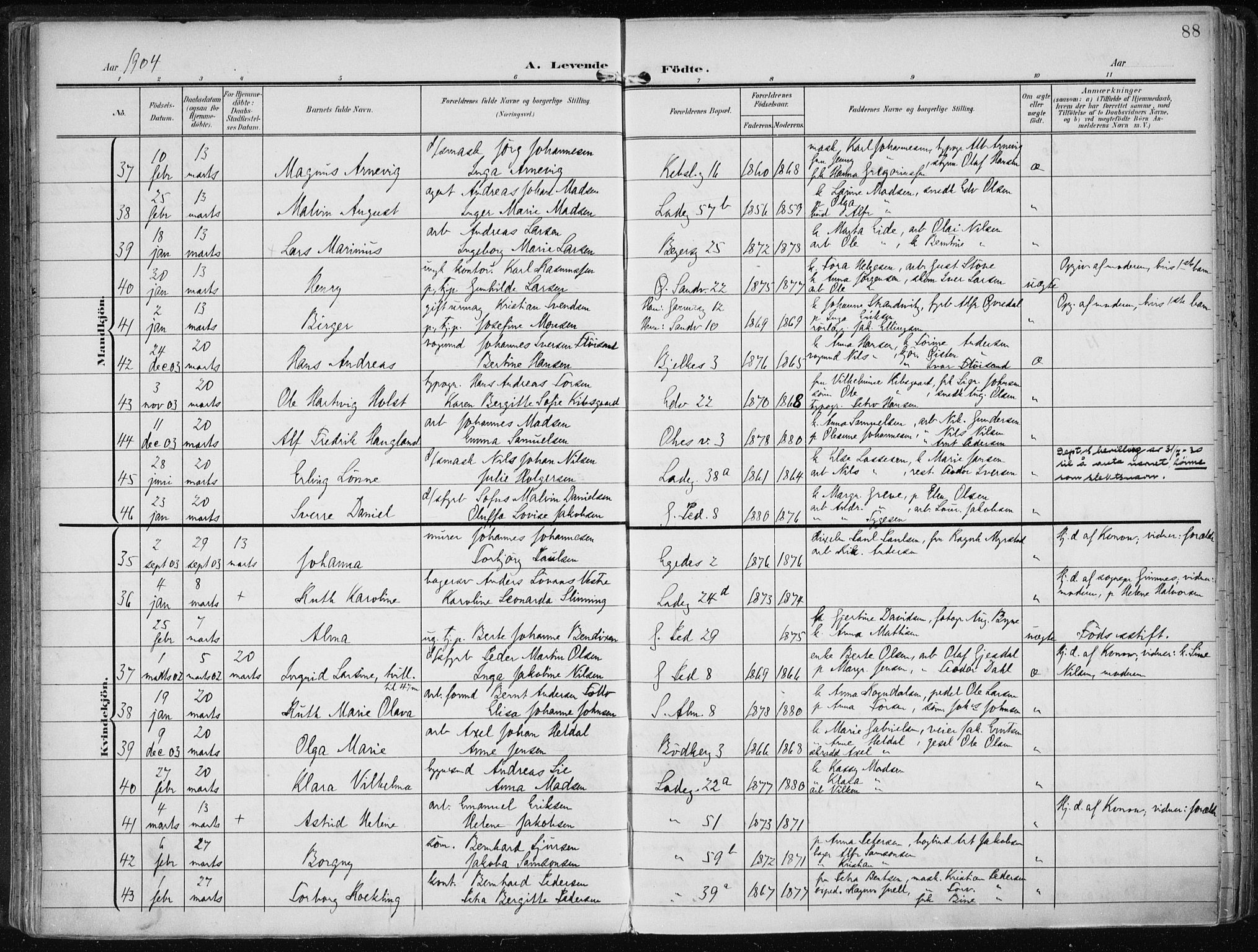 Sandviken Sokneprestembete, AV/SAB-A-77601/H/Ha/L0006: Parish register (official) no. B 3, 1901-1912, p. 88