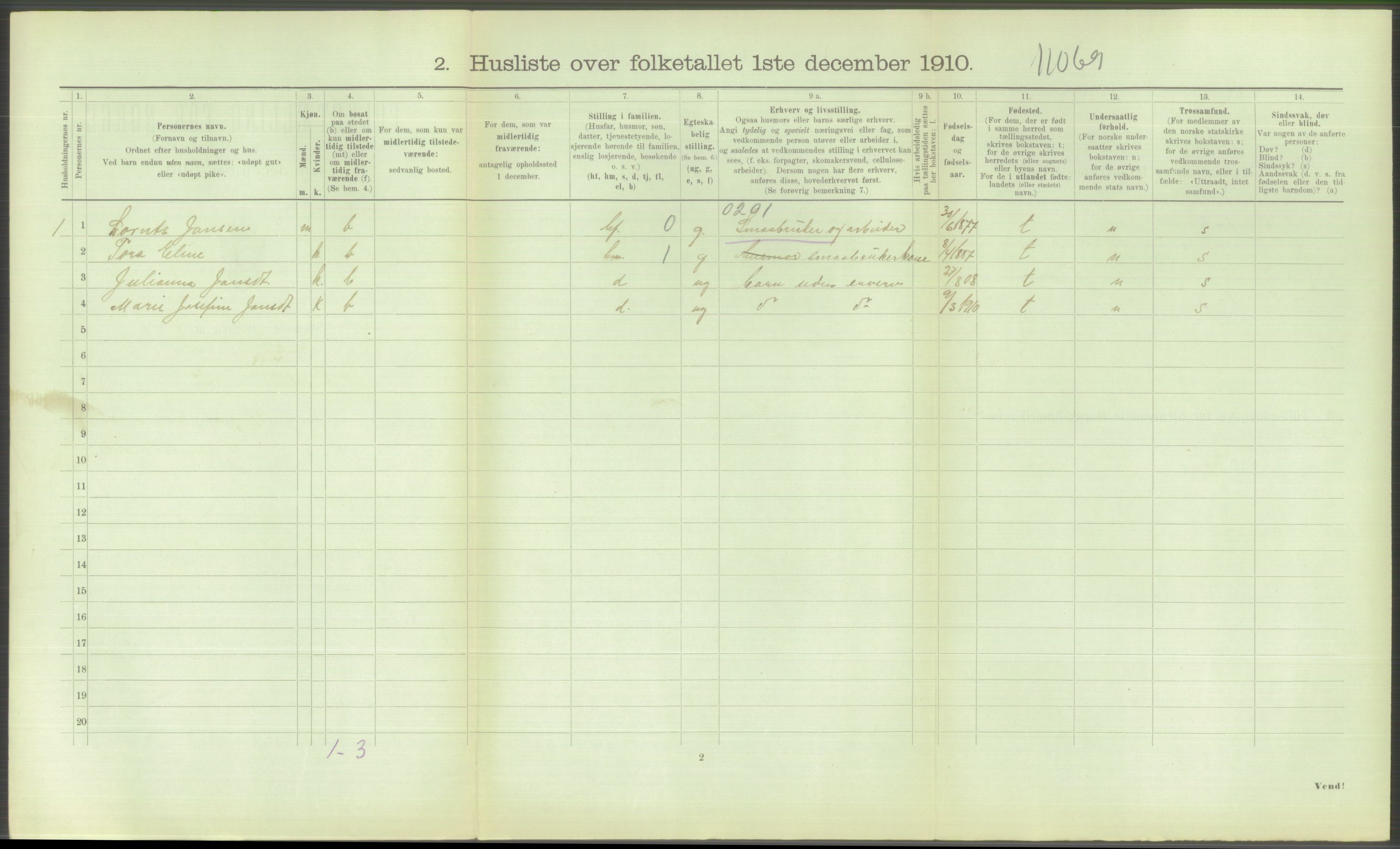 RA, 1910 census for Hustad (Sandvollan), 1910, p. 118