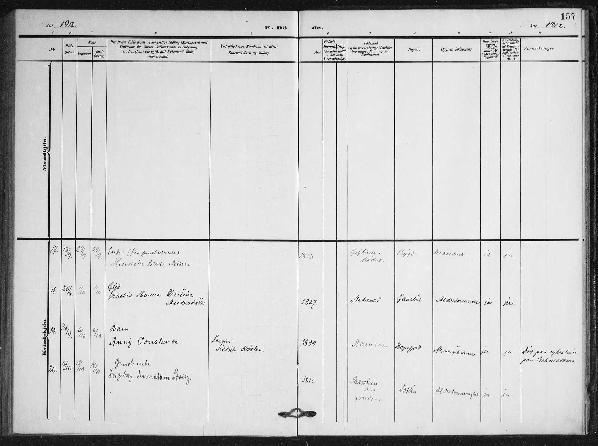 Ministerialprotokoller, klokkerbøker og fødselsregistre - Nordland, AV/SAT-A-1459/895/L1373: Parish register (official) no. 895A08, 1905-1915, p. 157