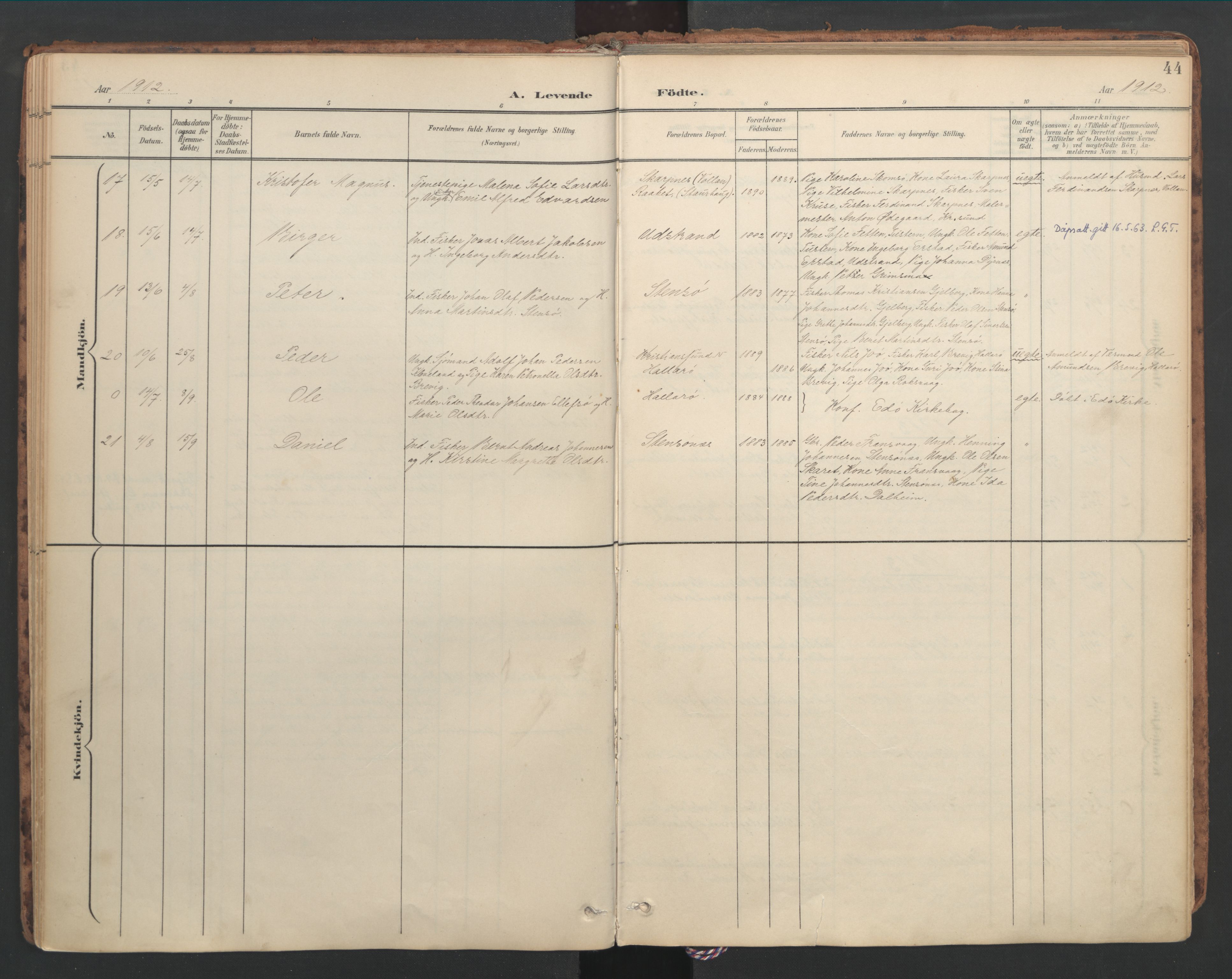 Ministerialprotokoller, klokkerbøker og fødselsregistre - Møre og Romsdal, AV/SAT-A-1454/582/L0948: Parish register (official) no. 582A02, 1901-1922, p. 44