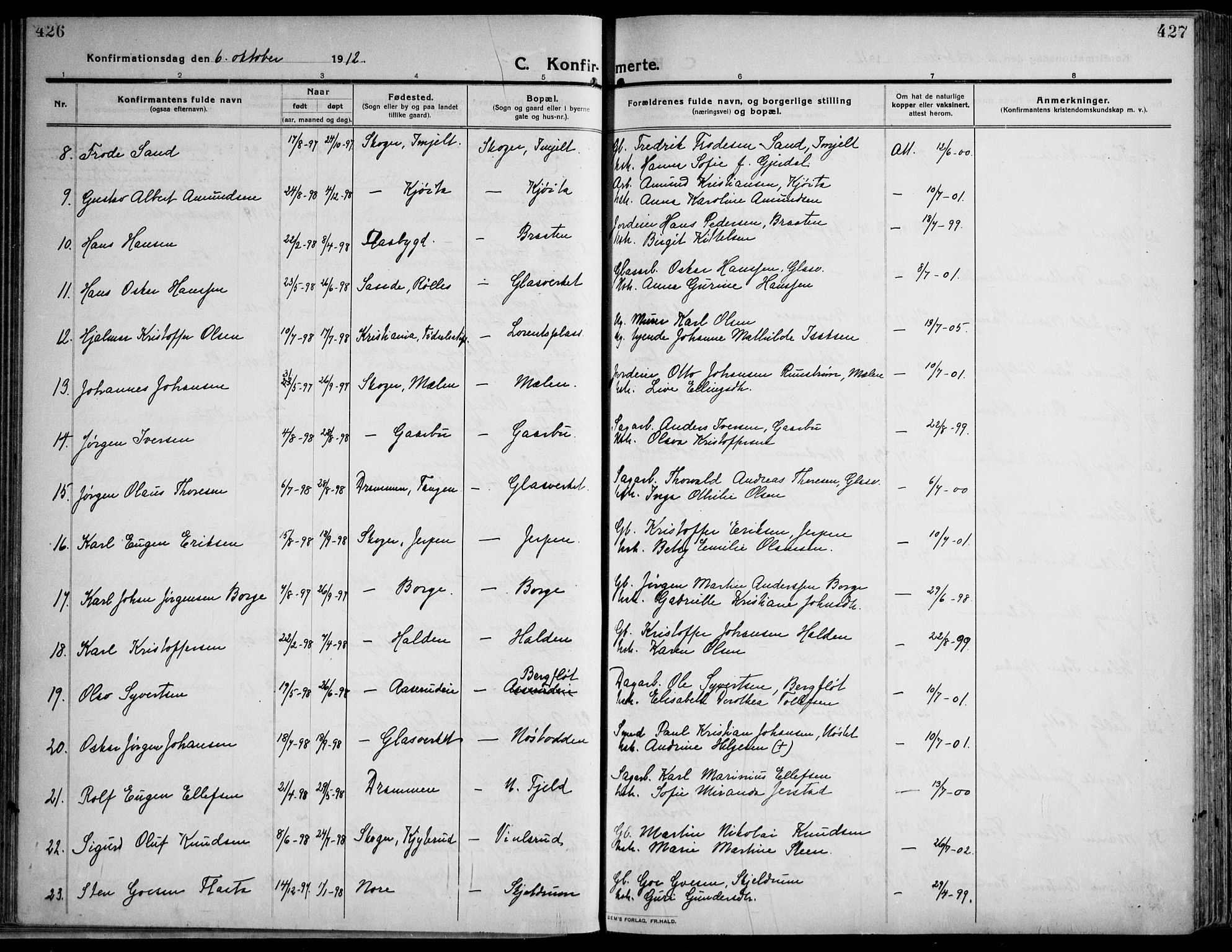 Skoger kirkebøker, SAKO/A-59/F/Fa/L0007: Parish register (official) no. I 7, 1911-1936, p. 426-427