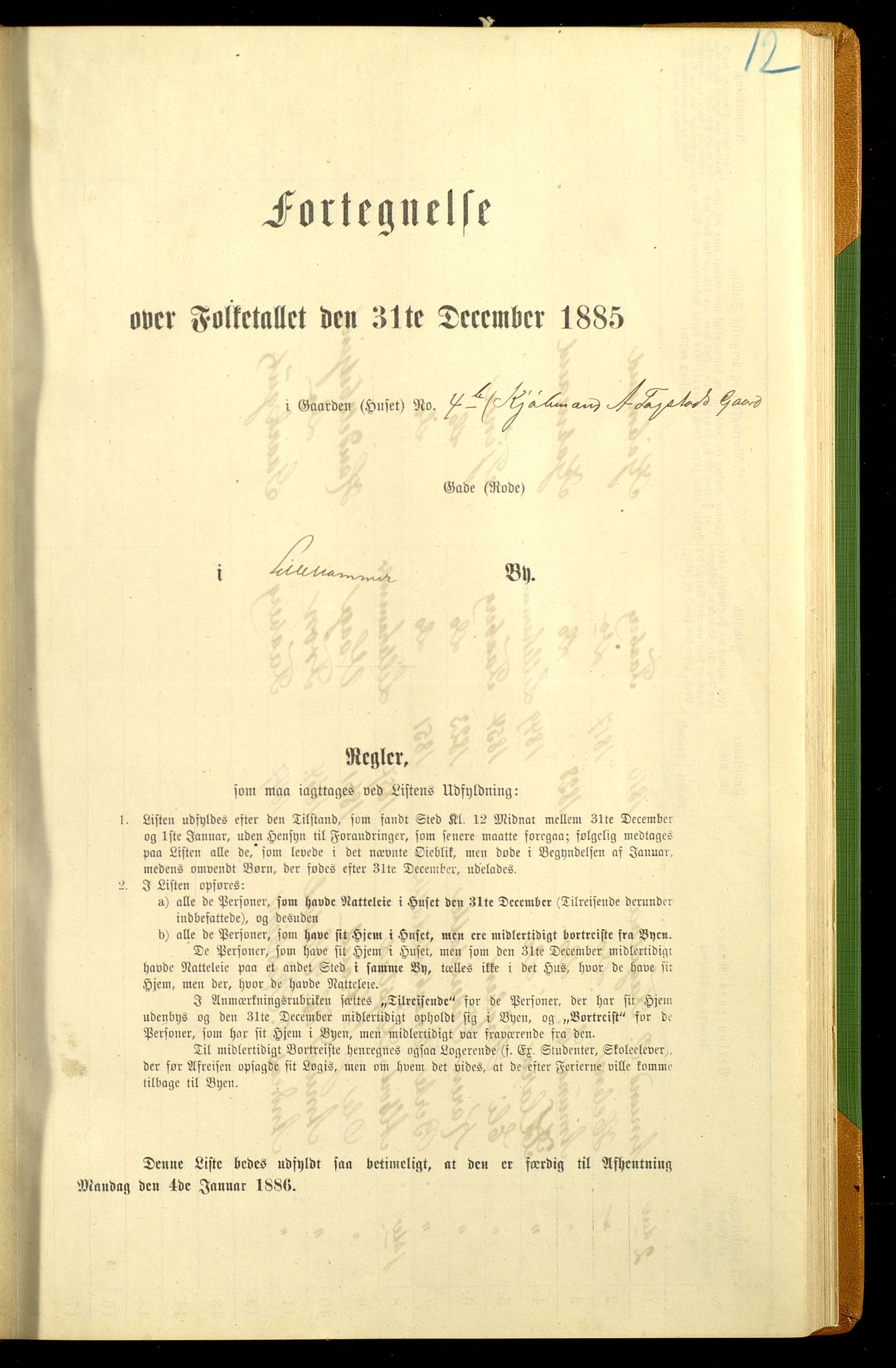 SAH, 1885 census for 0501 Lillehammer, 1885, p. 34