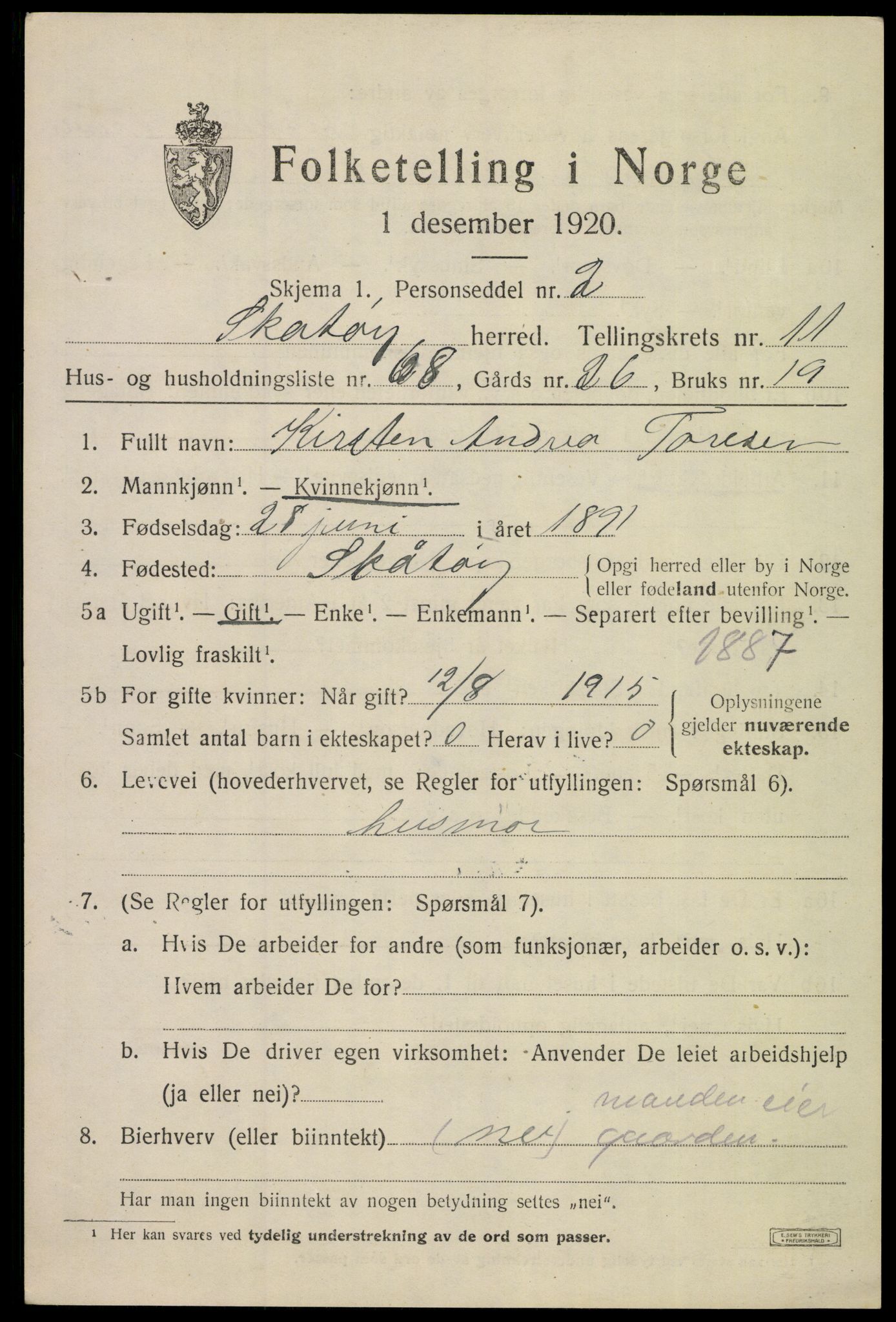 SAKO, 1920 census for Skåtøy, 1920, p. 8186