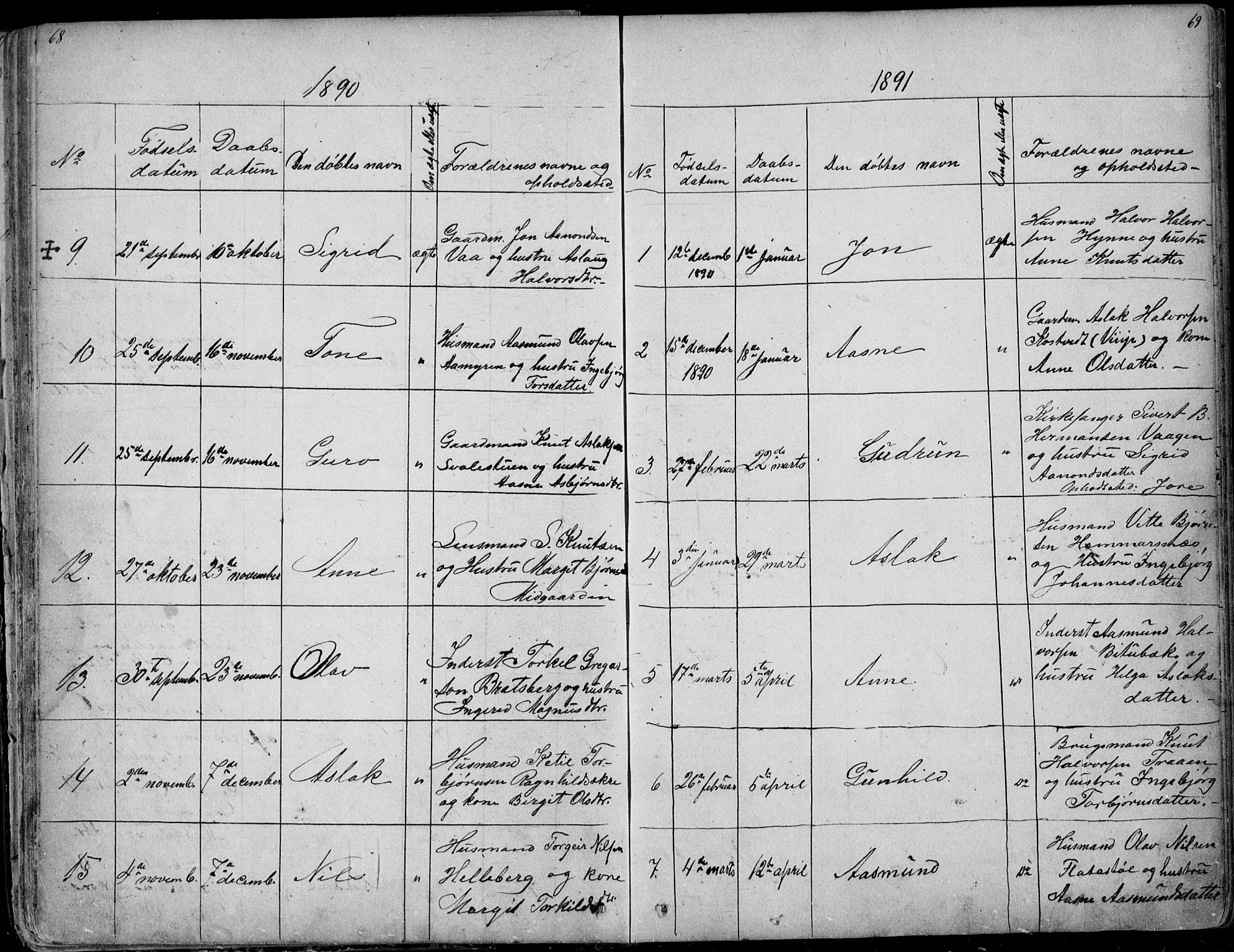 Rauland kirkebøker, SAKO/A-292/G/Ga/L0002: Parish register (copy) no. I 2, 1849-1935, p. 68-69