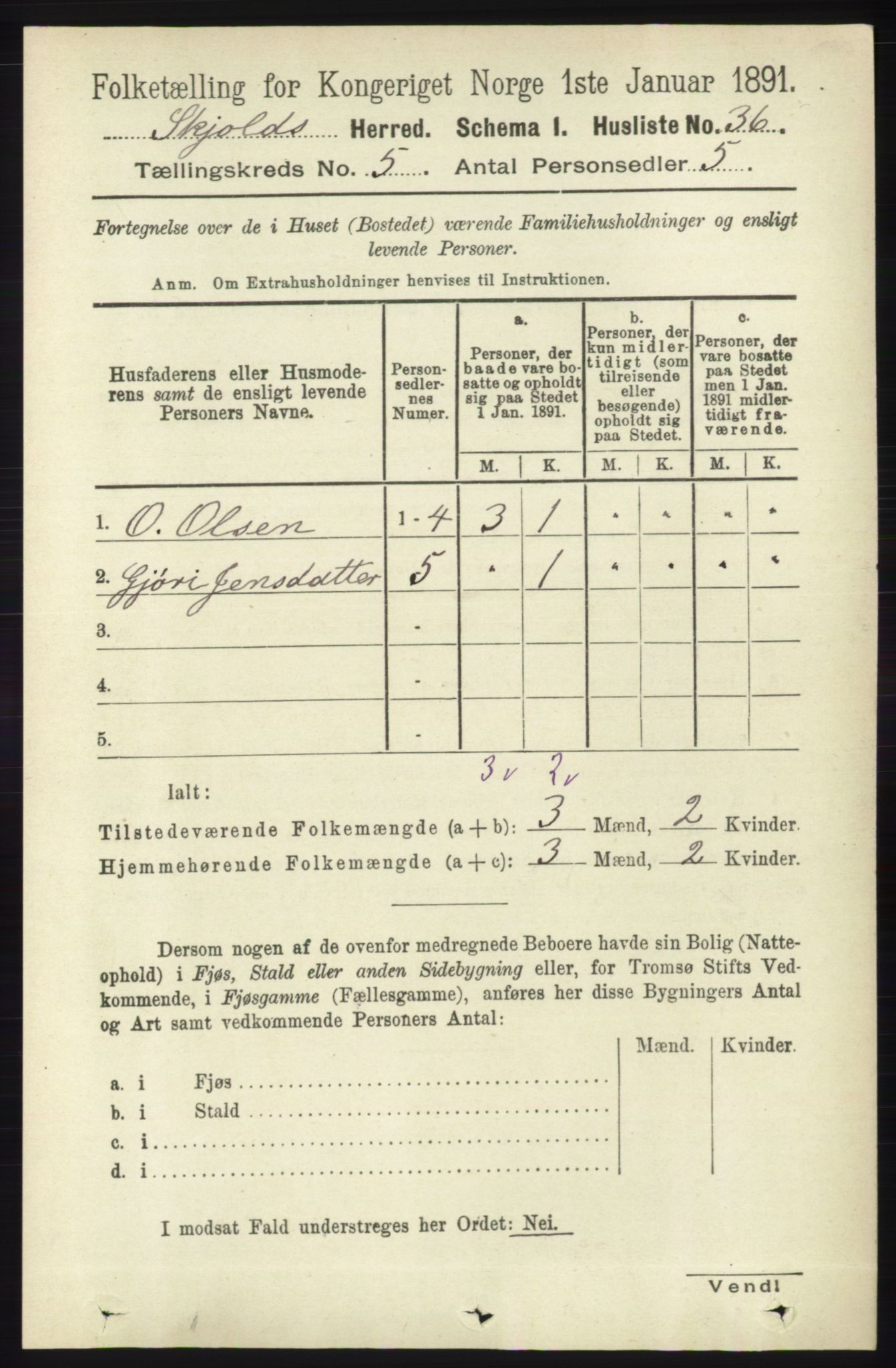 RA, 1891 census for 1154 Skjold, 1891, p. 764