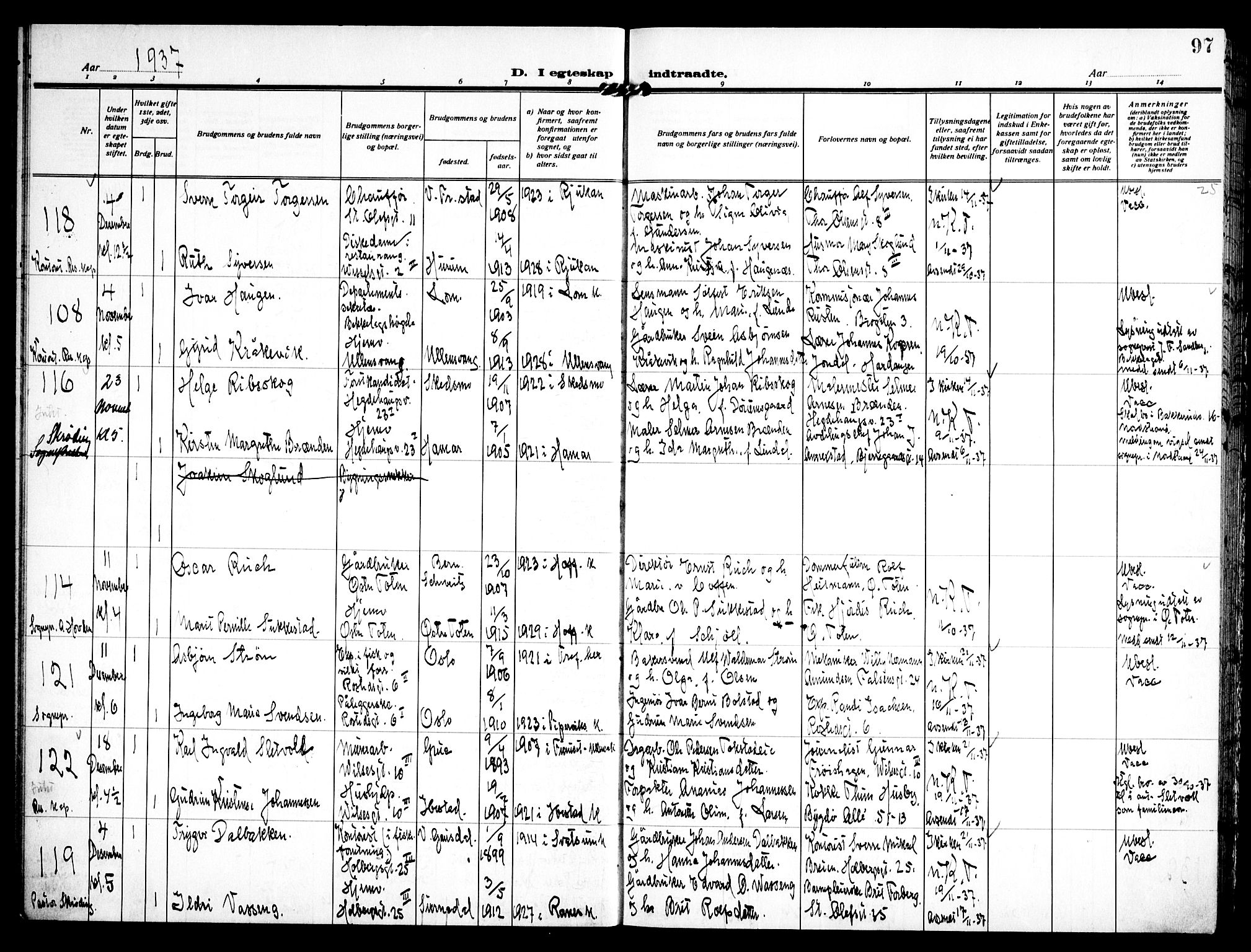 Trefoldighet prestekontor Kirkebøker, SAO/A-10882/H/Ha/L0005: Banns register no. 5, 1932-1952, p. 97