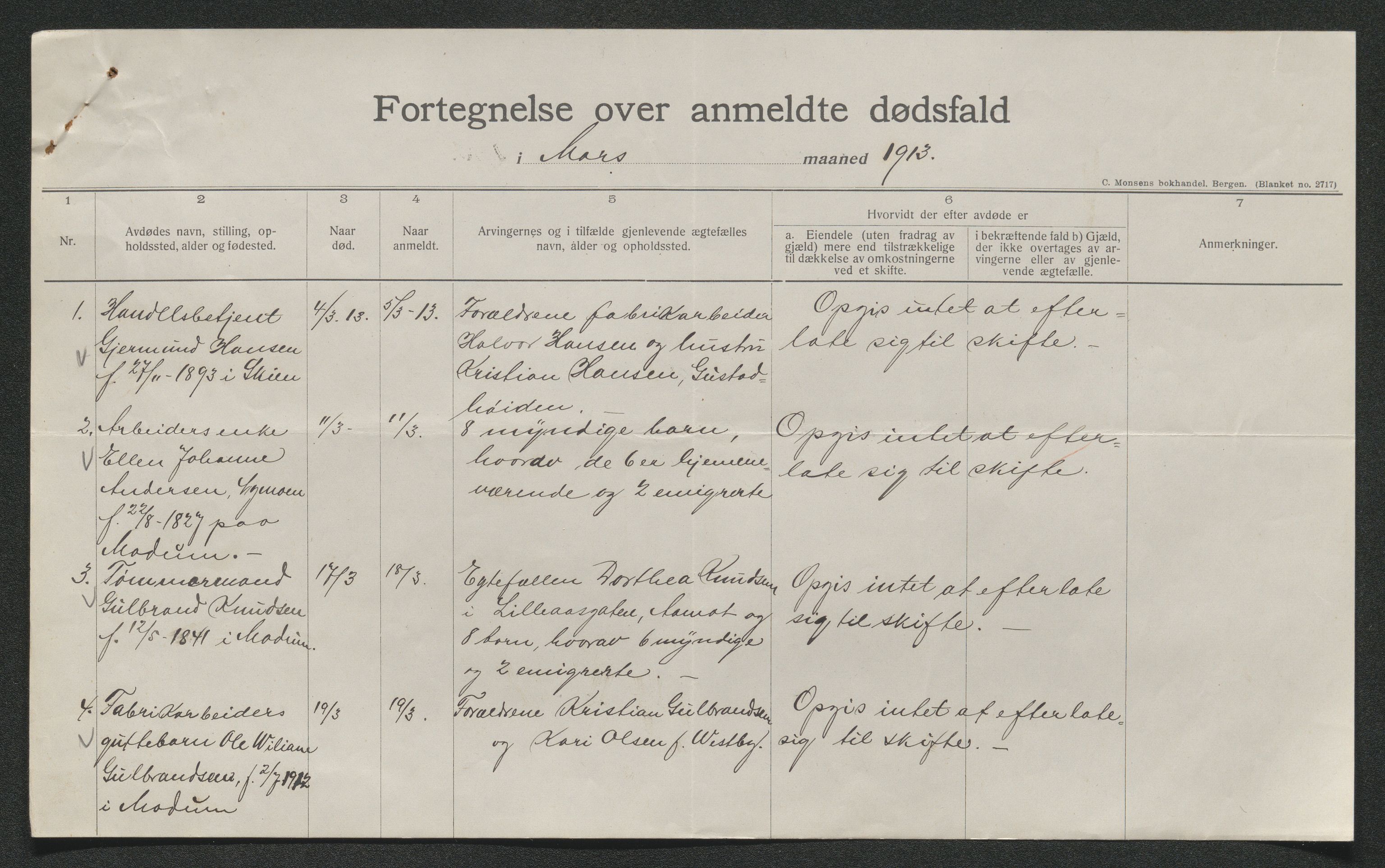 Eiker, Modum og Sigdal sorenskriveri, AV/SAKO-A-123/H/Ha/Hab/L0036: Dødsfallsmeldinger, 1913, p. 98