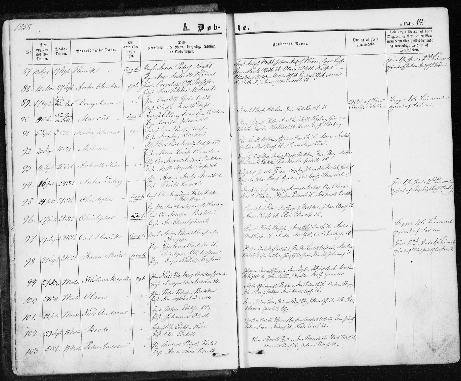 Ministerialprotokoller, klokkerbøker og fødselsregistre - Sør-Trøndelag, AV/SAT-A-1456/659/L0737: Parish register (official) no. 659A07, 1857-1875, p. 14