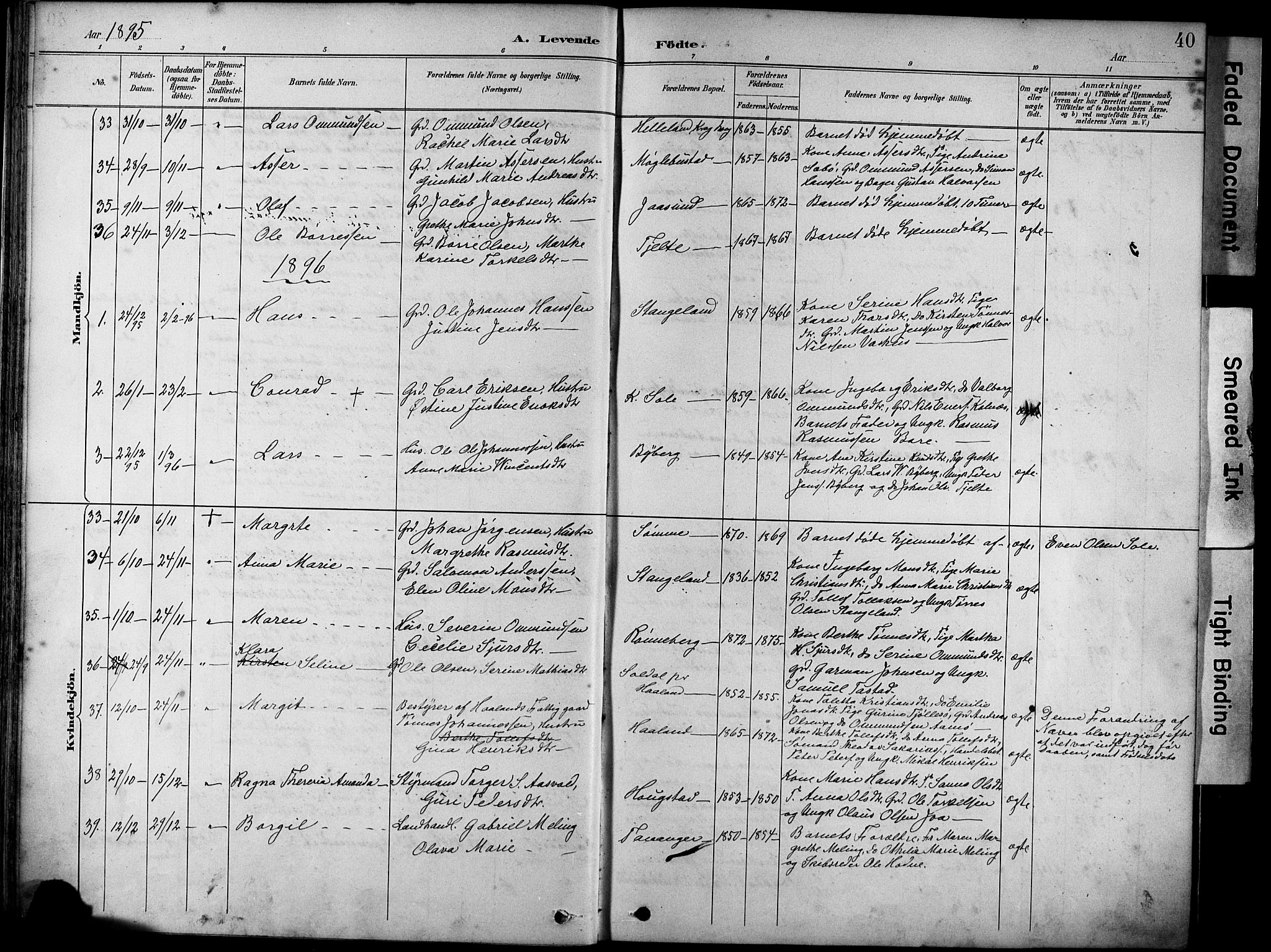 Håland sokneprestkontor, SAST/A-101802/001/30BA/L0012: Parish register (official) no. A 11, 1889-1900, p. 40