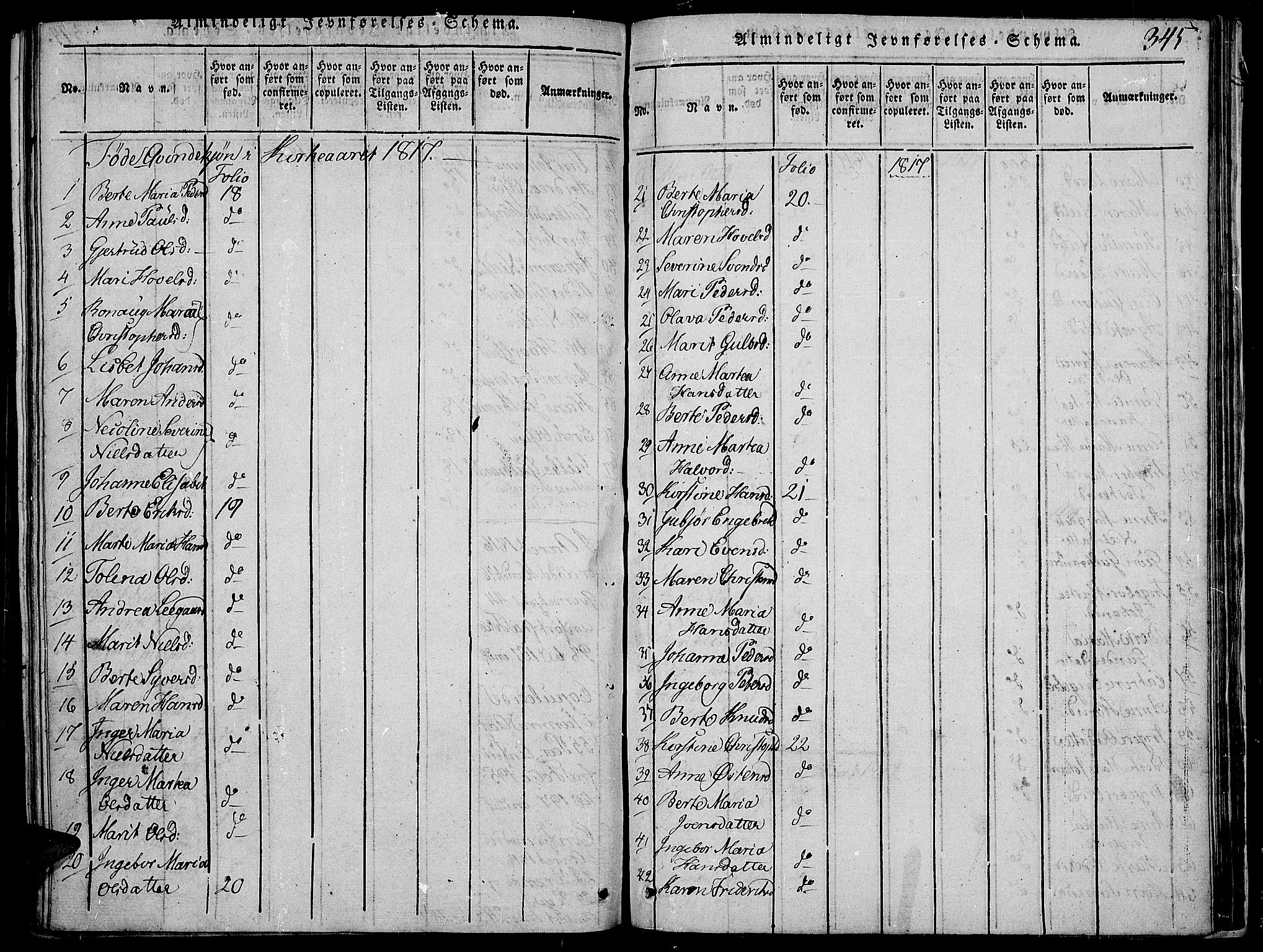 Land prestekontor, SAH/PREST-120/H/Ha/Haa/L0007: Parish register (official) no. 7, 1814-1830, p. 345
