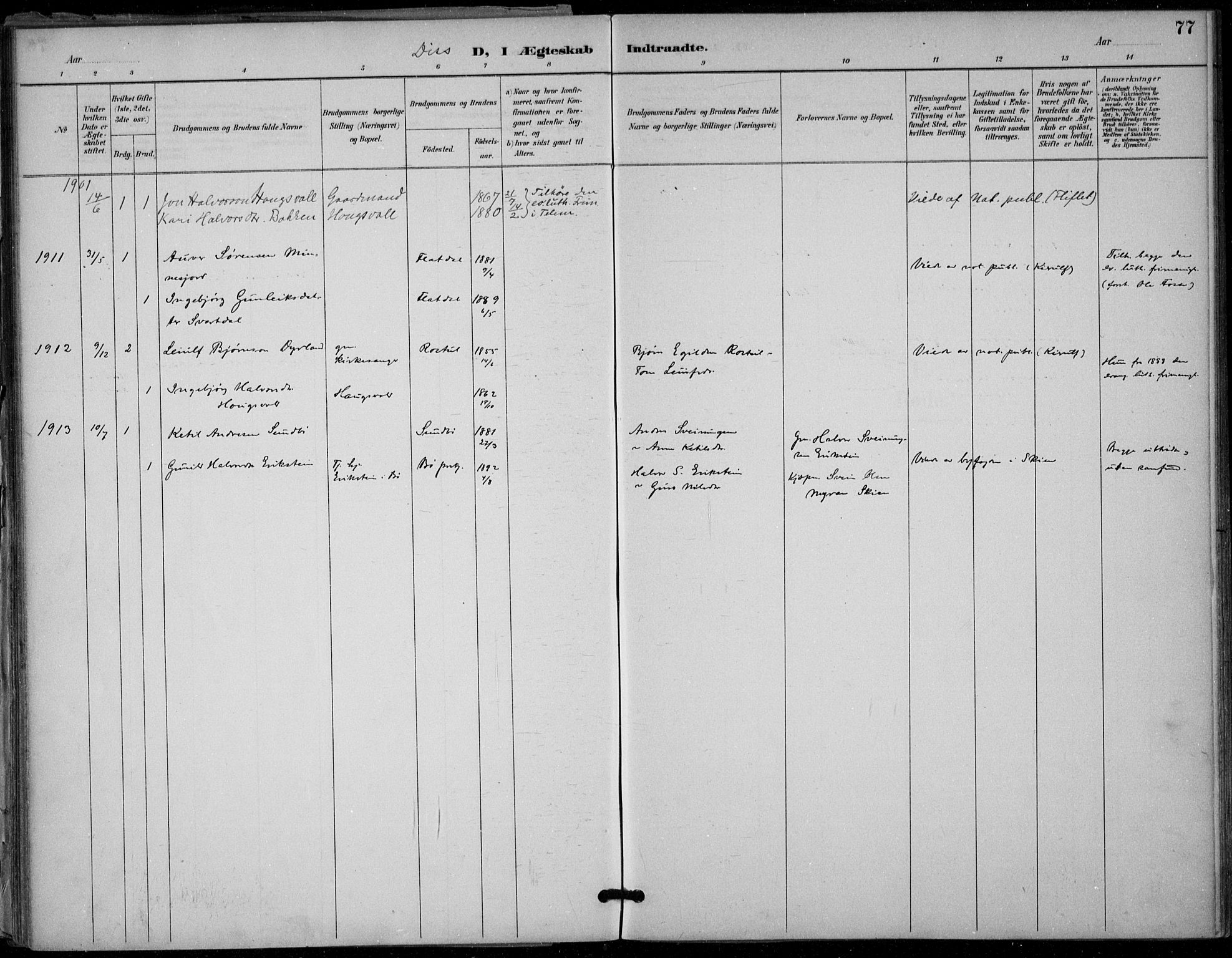 Seljord kirkebøker, AV/SAKO-A-20/F/Fb/L0002: Parish register (official) no. II 2, 1887-1917, p. 77