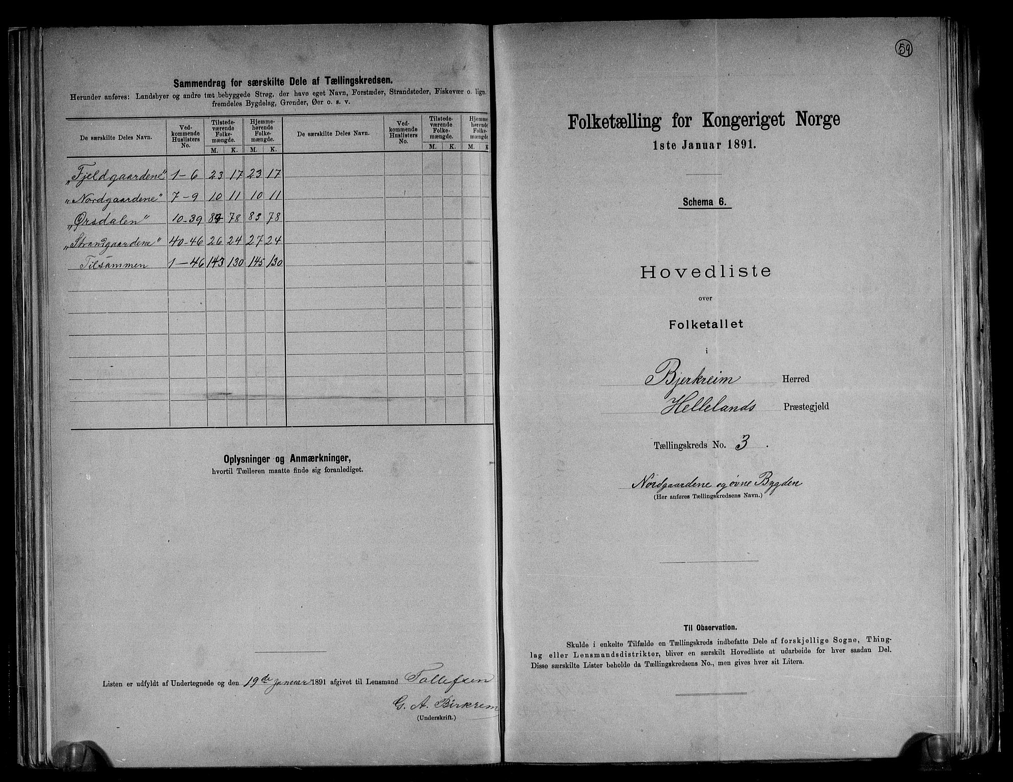 RA, 1891 census for 1114 Bjerkreim, 1891, p. 8