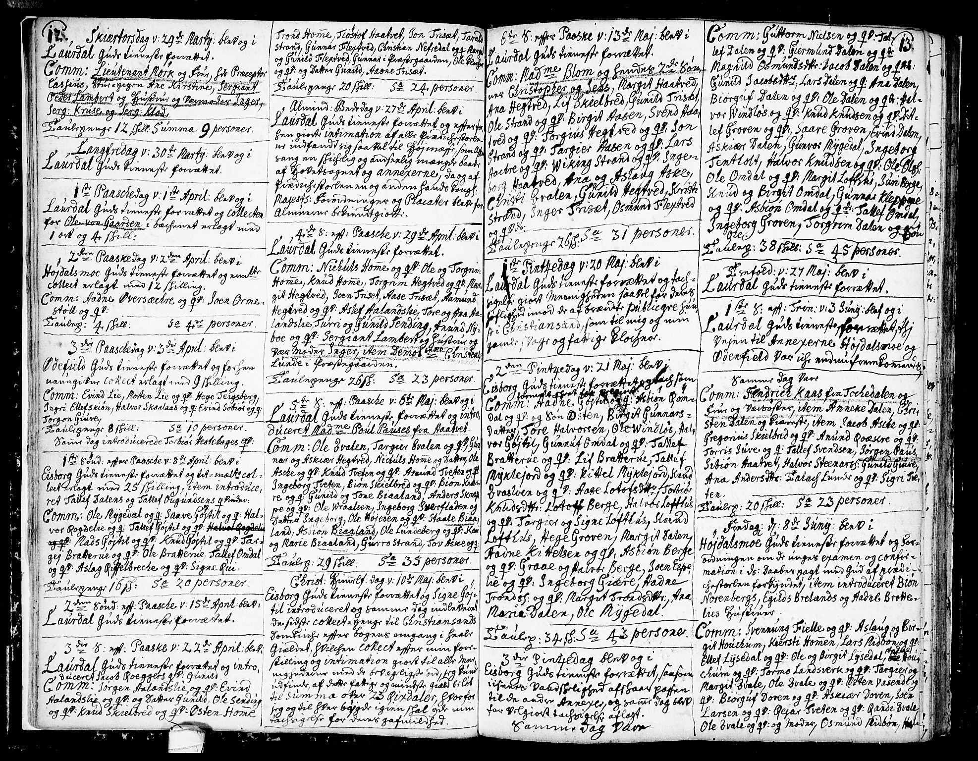 Lårdal kirkebøker, SAKO/A-284/F/Fa/L0002: Parish register (official) no. I 2, 1734-1754, p. 12-13