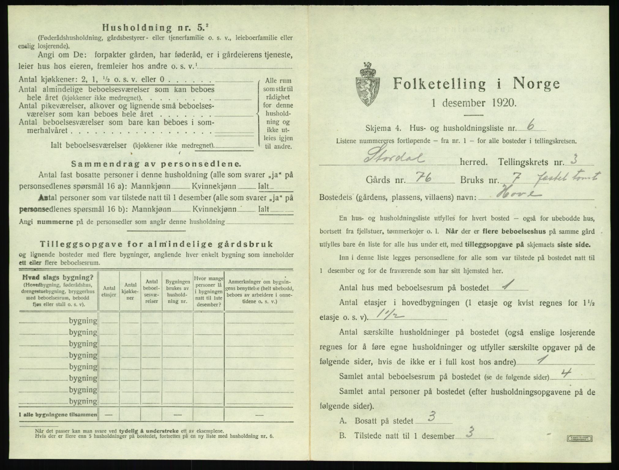 SAT, 1920 census for Stordal, 1920, p. 112