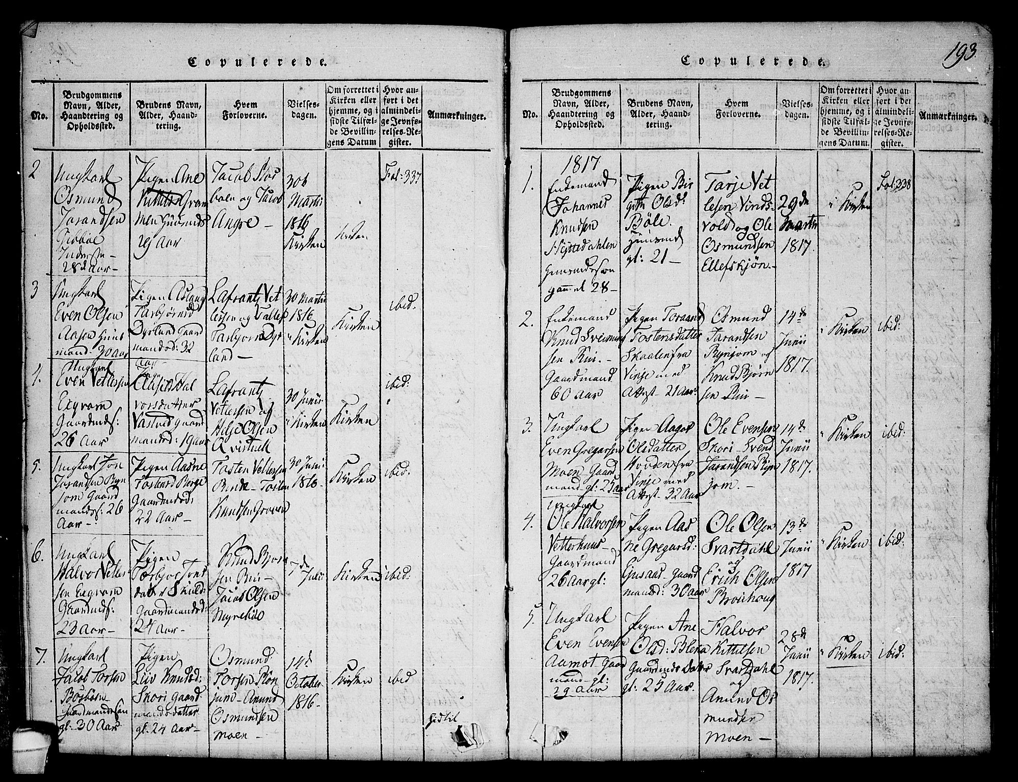 Seljord kirkebøker, SAKO/A-20/F/Fc/L0001: Parish register (official) no. III 1, 1815-1831, p. 193