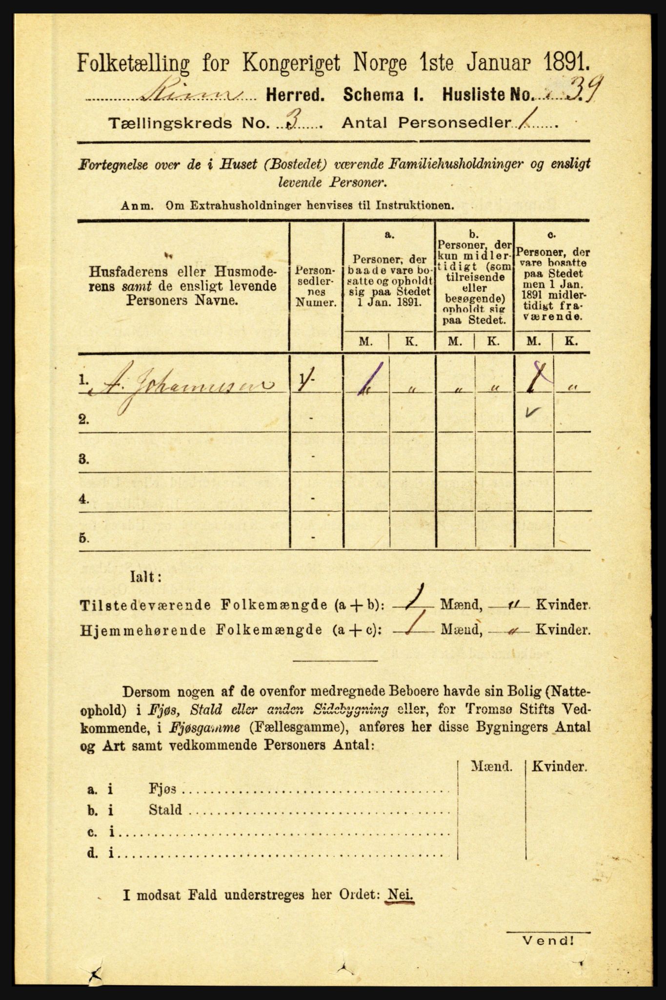 RA, 1891 census for 1437 Kinn, 1891, p. 922