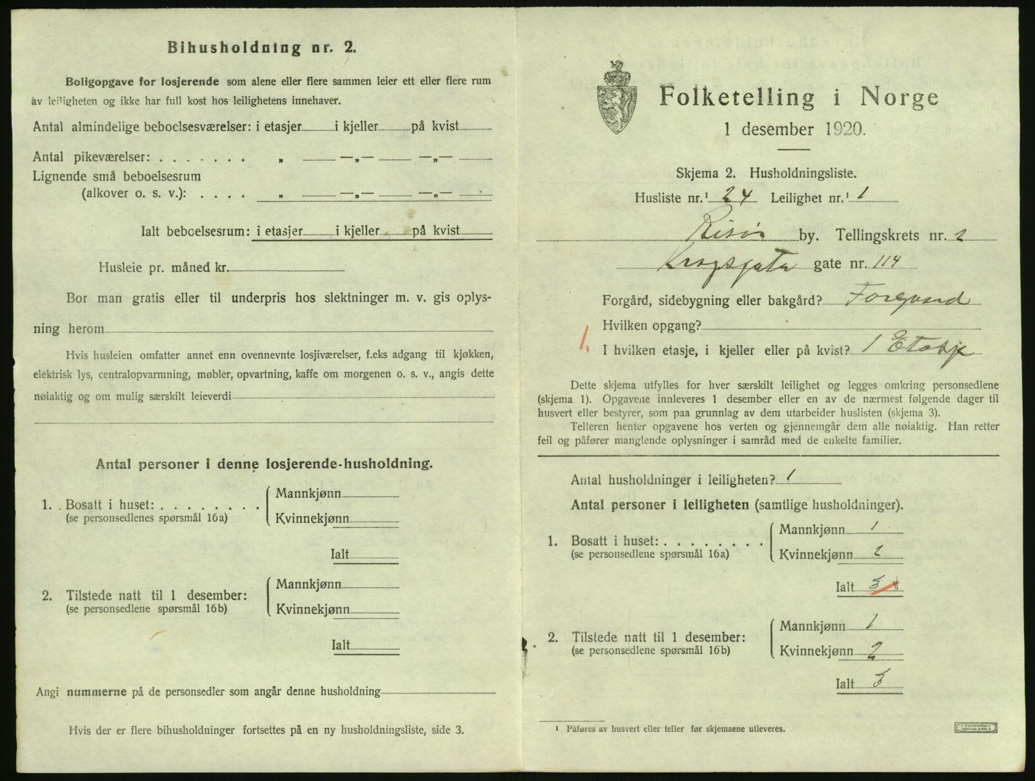 SAK, 1920 census for Risør, 1920, p. 2007