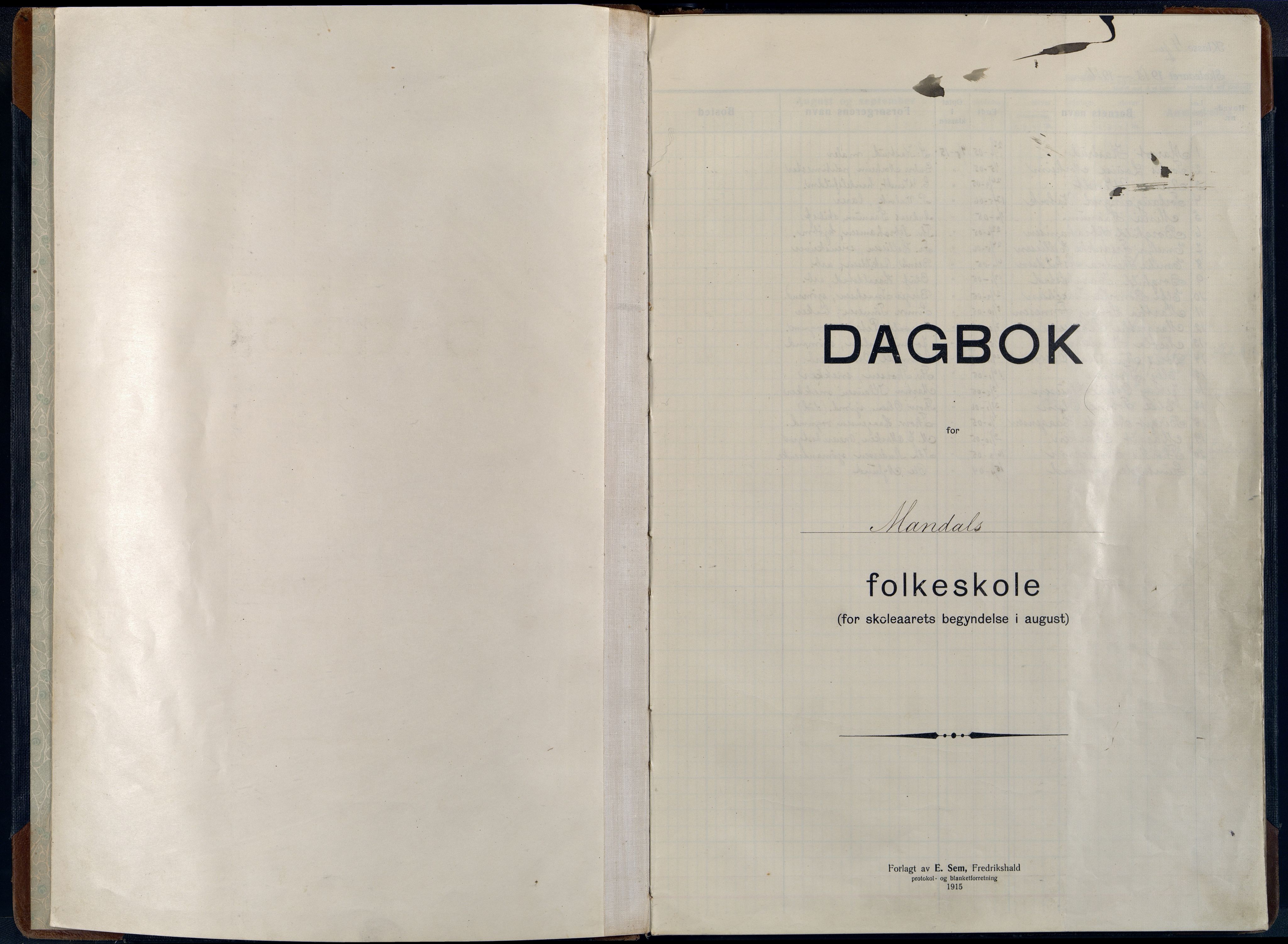 Mandal By - Mandal Allmueskole/Folkeskole/Skole, ARKSOR/1002MG551/I/L0045: Dagbok, 1915-1929