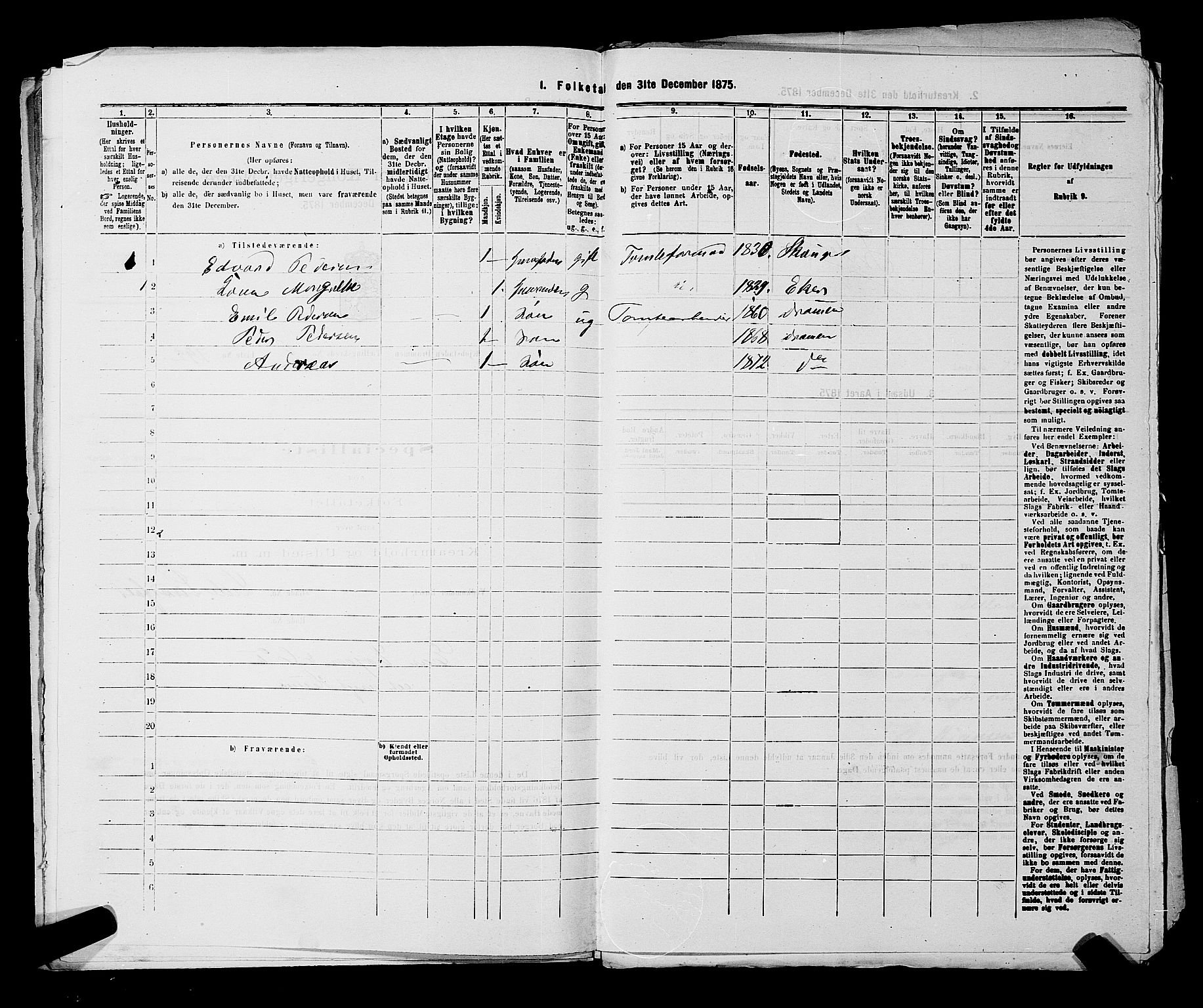 SAKO, 1875 census for 0602 Drammen, 1875, p. 607