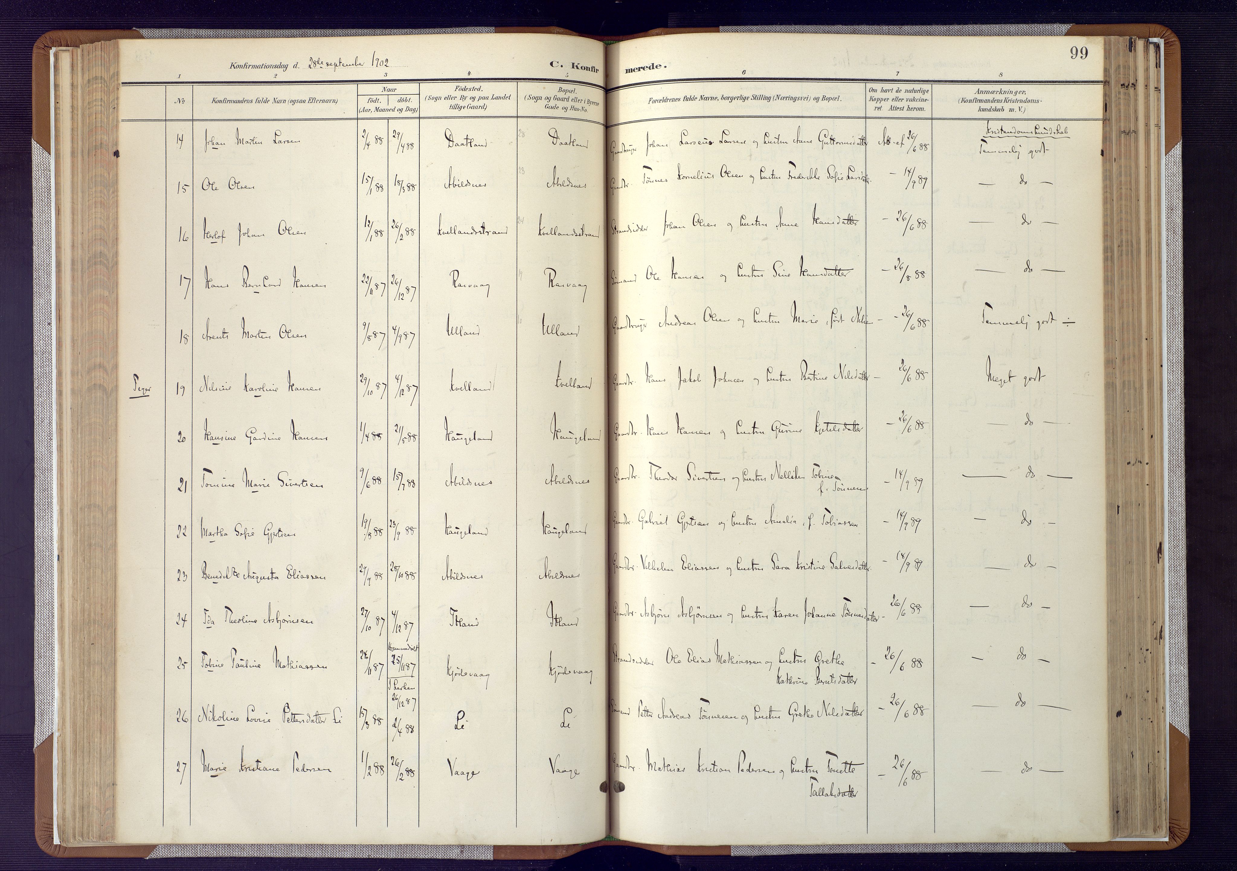 Flekkefjord sokneprestkontor, AV/SAK-1111-0012/F/Fa/Fab/L0007: Parish register (official) no. A 7, 1902-1921, p. 99