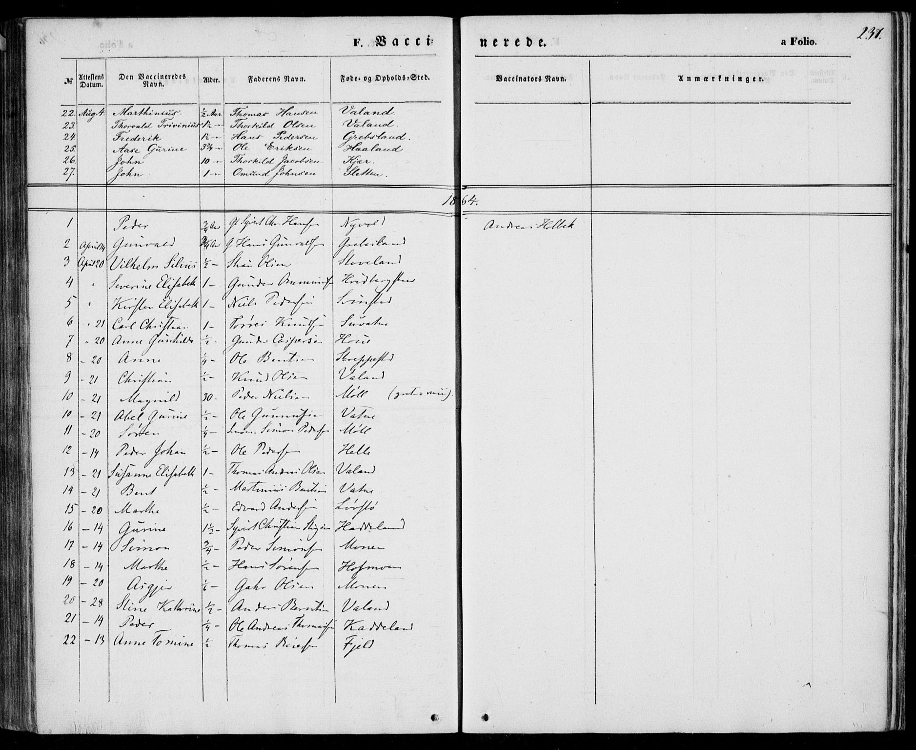 Holum sokneprestkontor, AV/SAK-1111-0022/F/Fa/Faa/L0005: Parish register (official) no. A 5, 1850-1864, p. 237