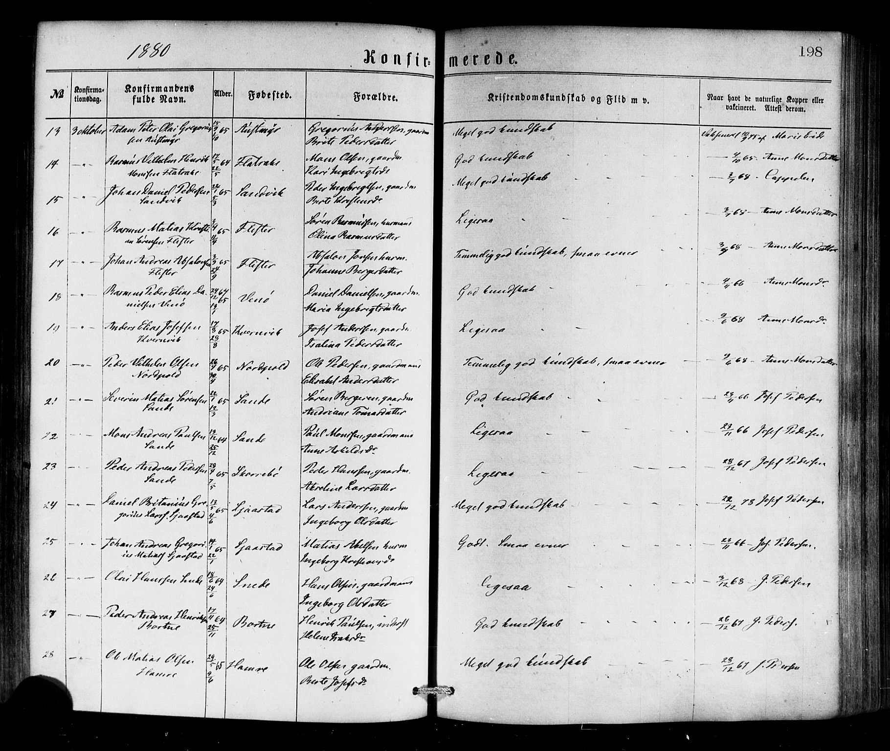 Selje sokneprestembete, SAB/A-99938/H/Ha/Haa/Haaa: Parish register (official) no. A 12, 1870-1880, p. 198